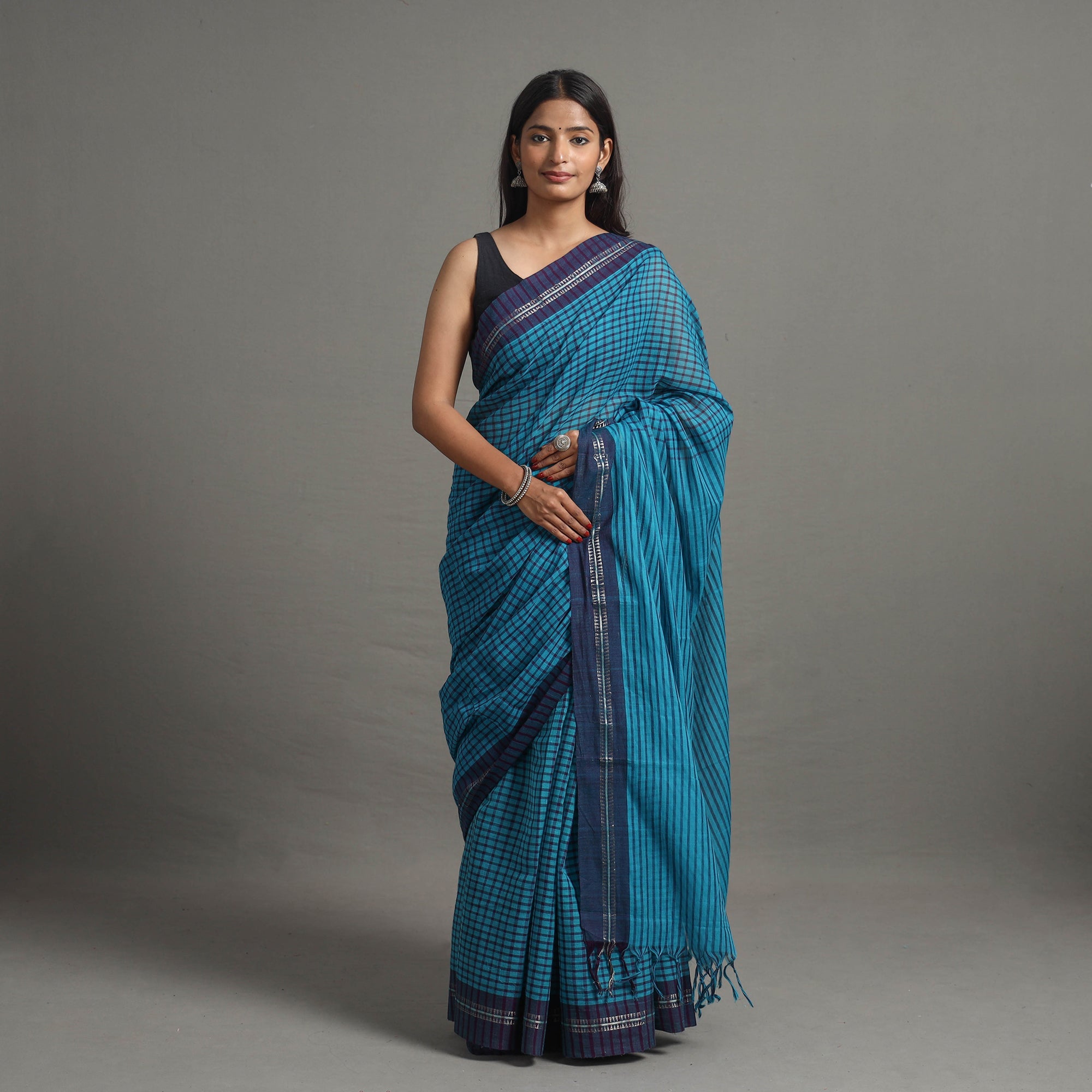 CHITRIKA Narayanpet Small Chequered Dobby Cotton Handloom Saree 112