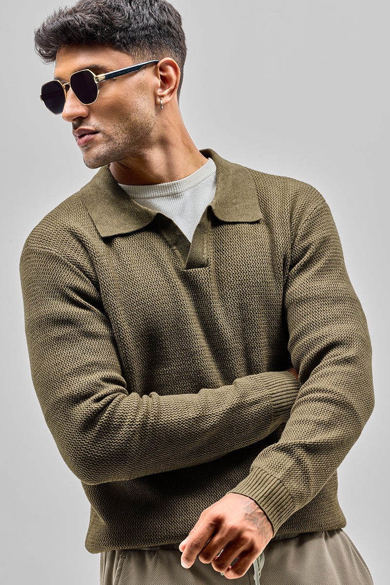 SNITCH Olive Knitted Polo Sweater - view 4