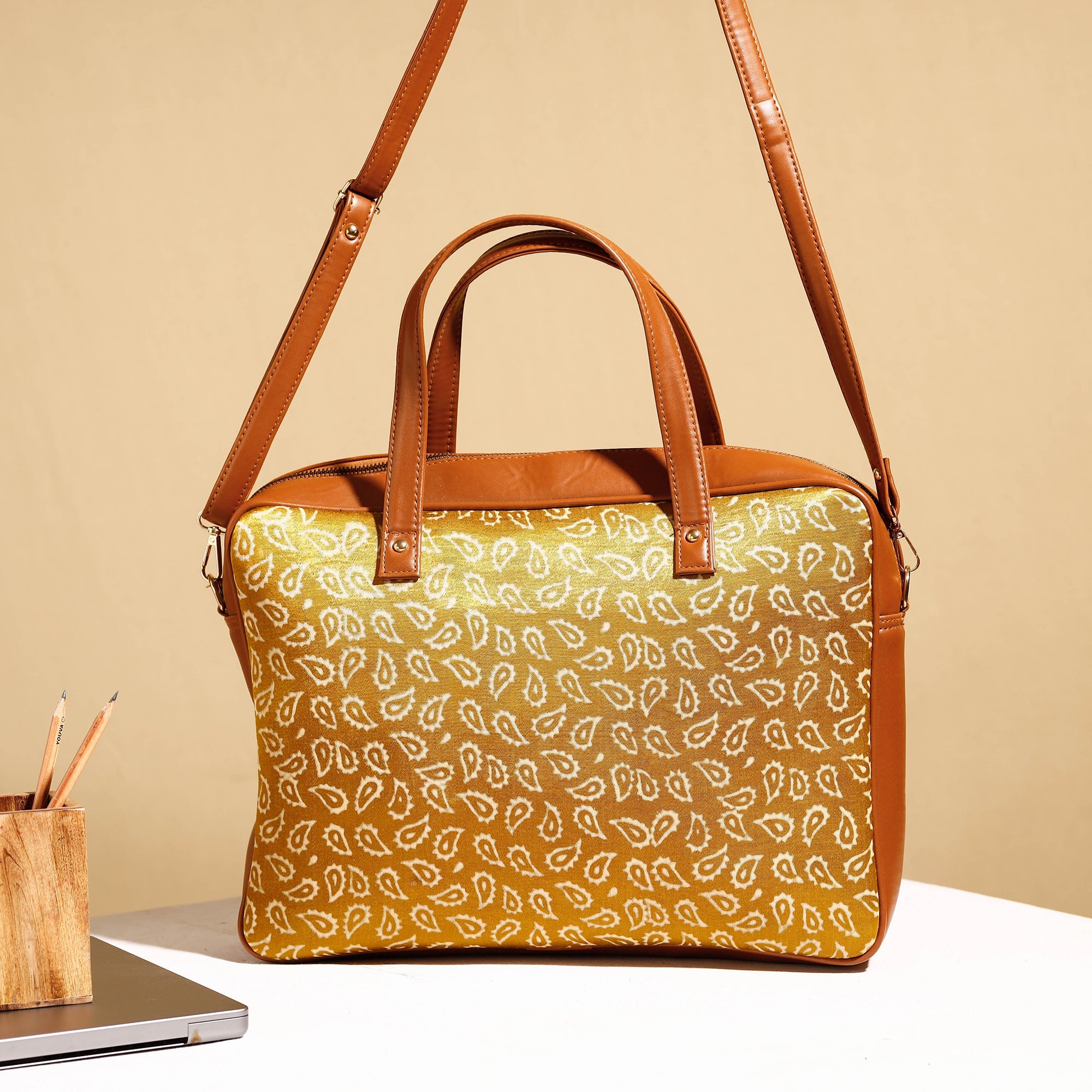 ITOKRI CRAFTS INITIATIVE Brown - Handcrafted Ajrakh Block Printed Modal Silk Laptop Bag (15 x 13 in) - view 2