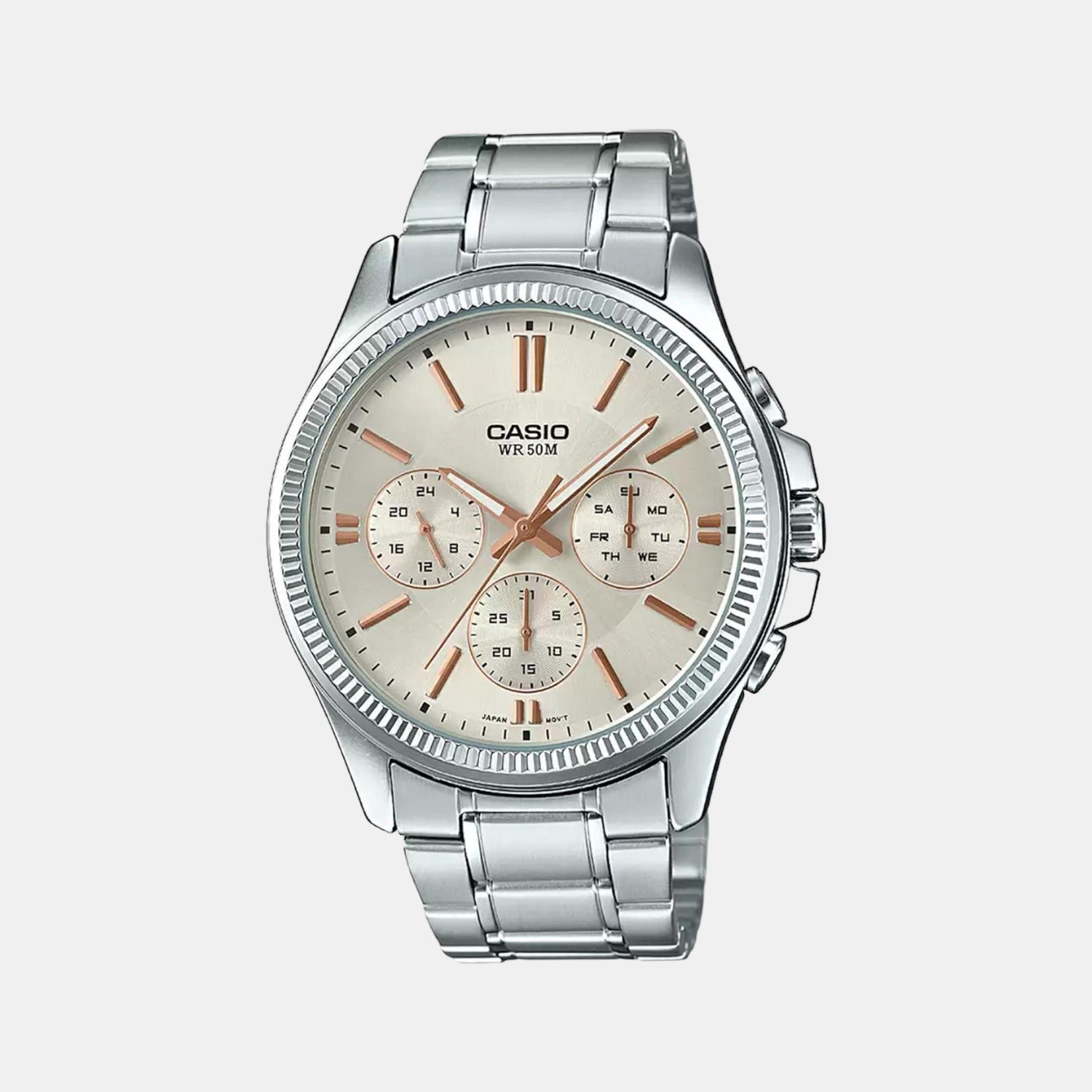 Casio Enticer Men Quartz White Dial Chronograph Stainless Steel Watch A1078