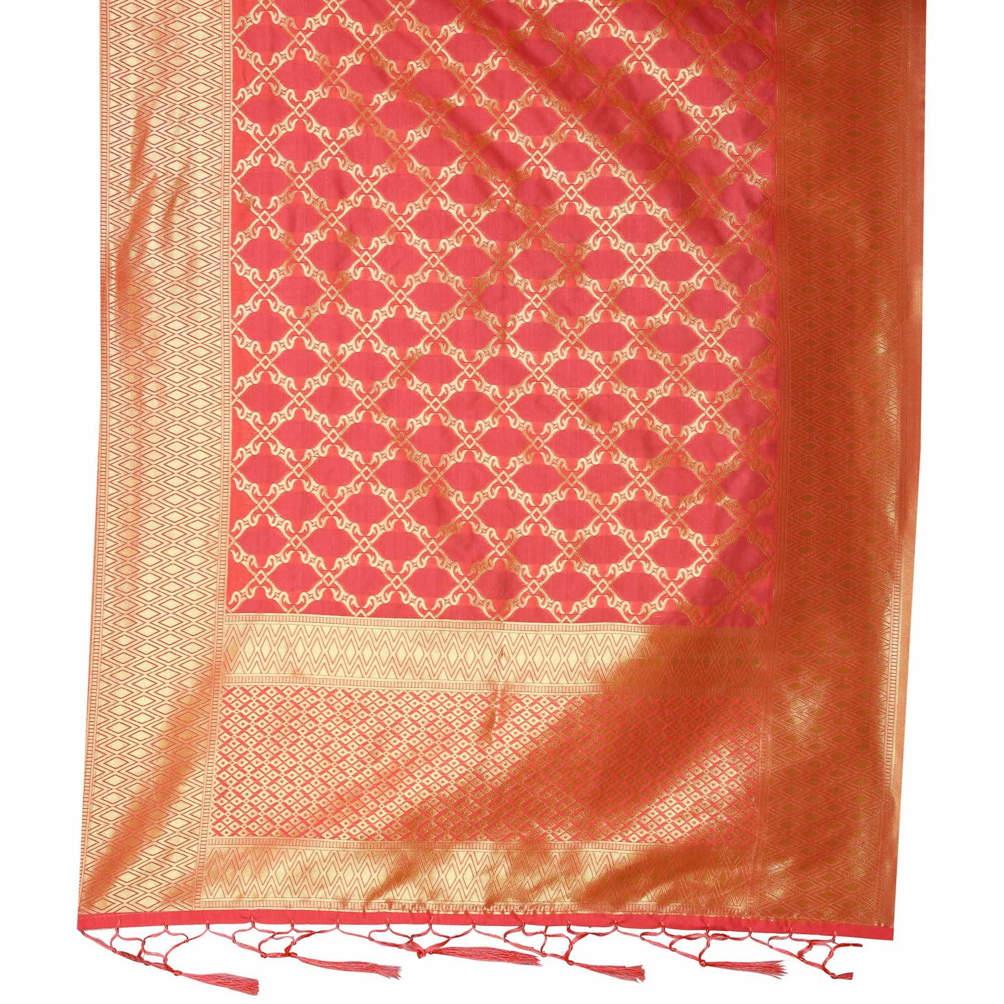 Peachmode Seller Lovely Peach Colored Festive Wear Banarasi Silk Dupatta - view 5