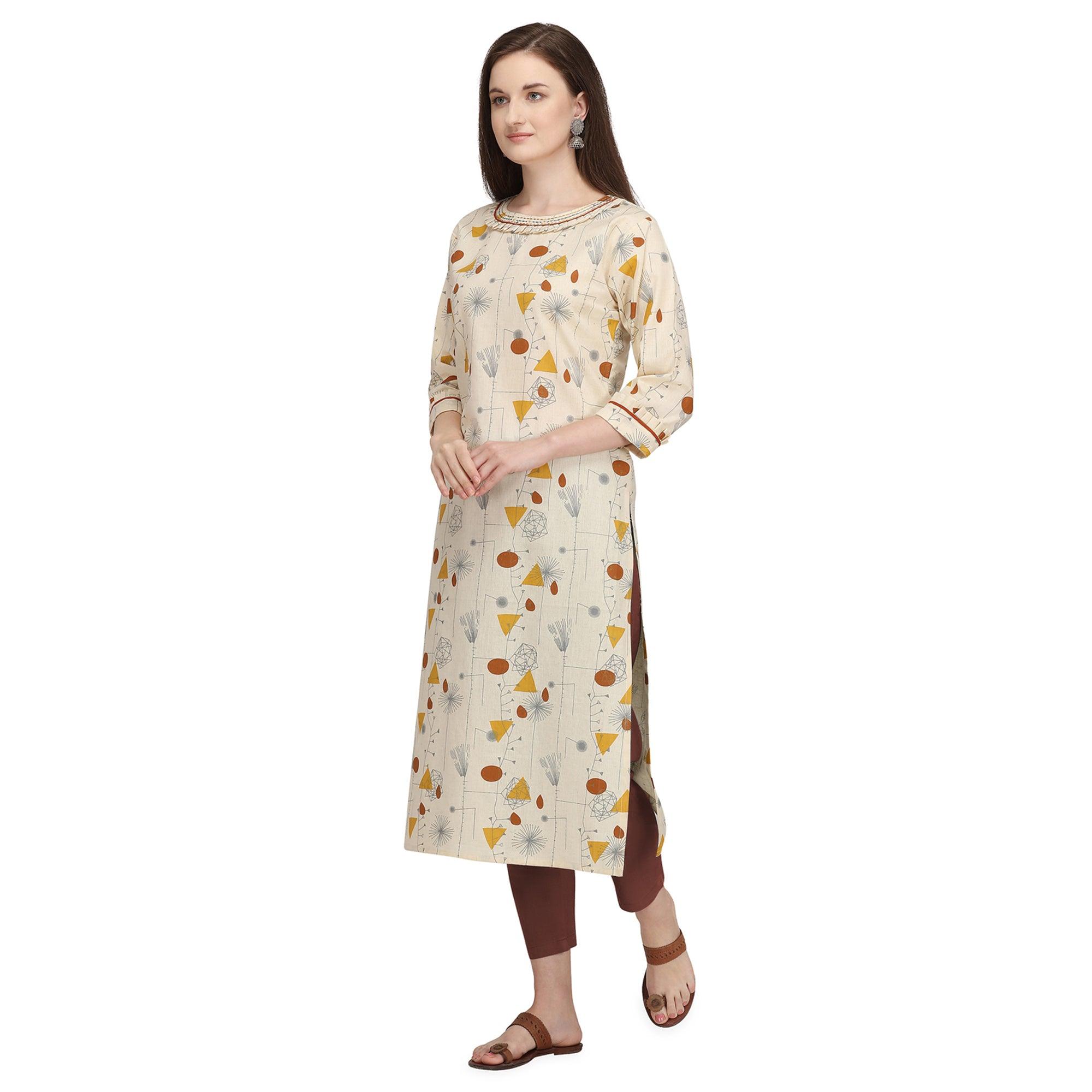 Peachmode Seller Exclusive Beige - Brown Colored Casual Wear Printed Cotton Kurti - view 2