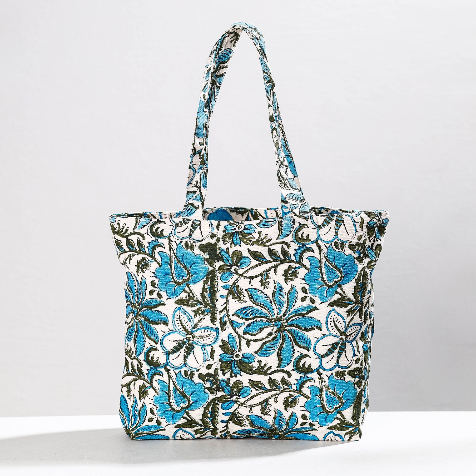 SASHA Blue - Hand Block Printed Canvas Cotton Shoulder Bag