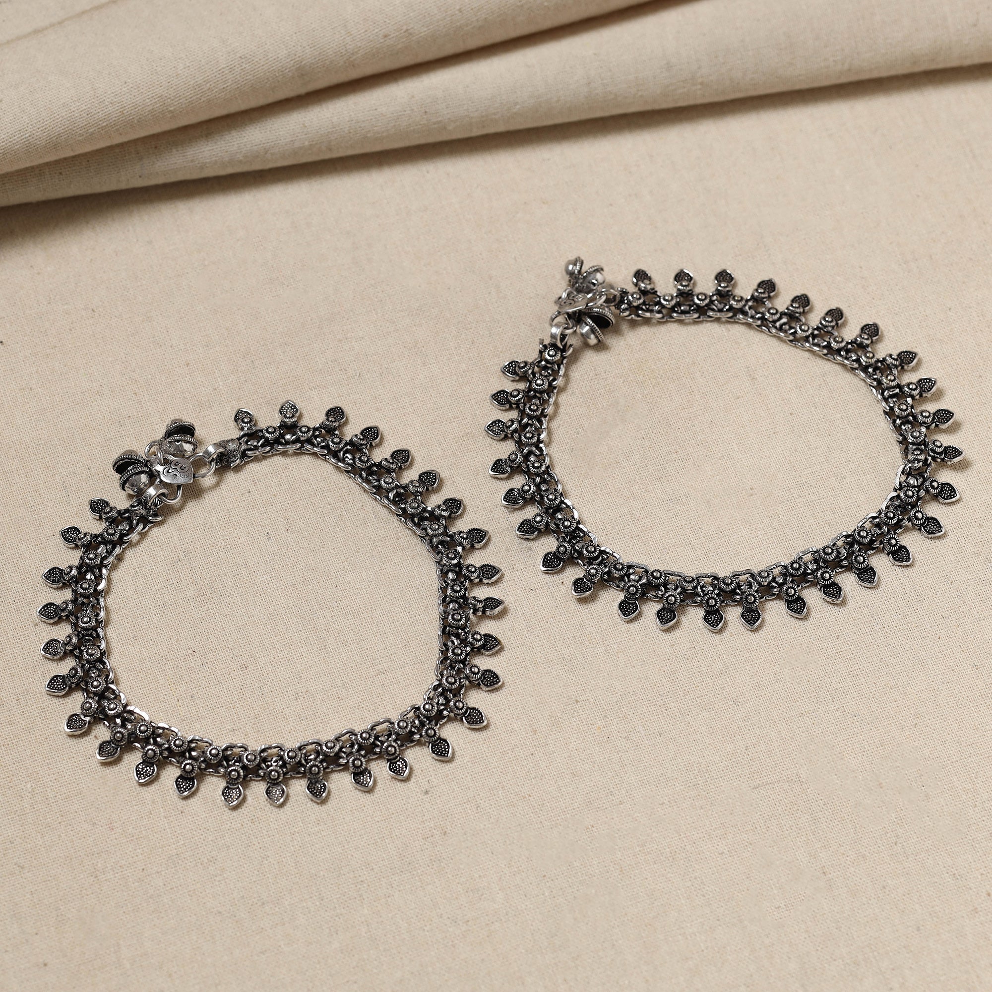 WHITE RIVER STORIES Antique Finish Oxidised German Silver Payal (pair)