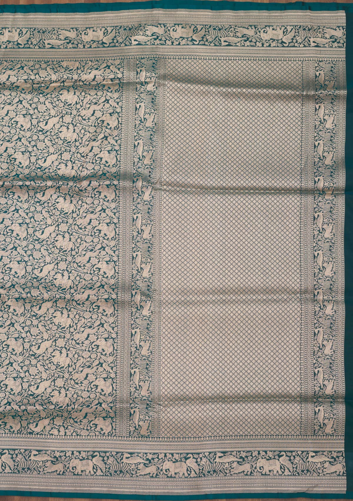 Koskii Peacock Blue Zariwork Pure Silk Saree – Women's - view 5