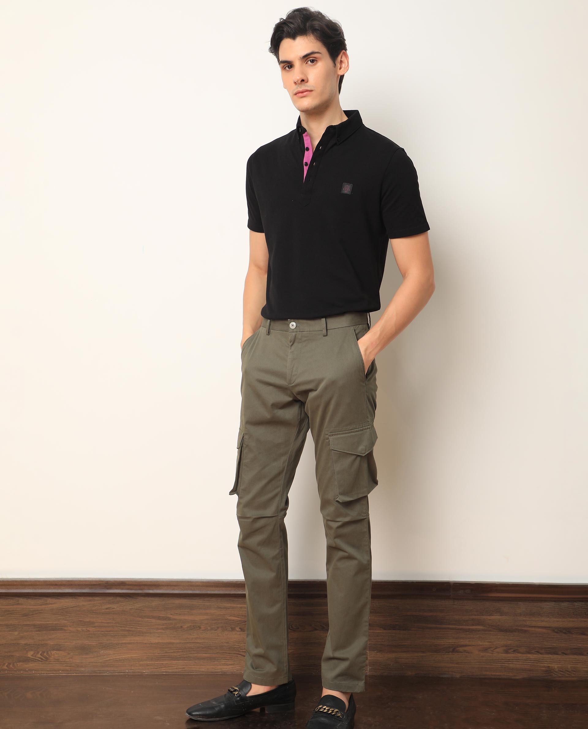 Rare Rabbit Men's Celu Olive Solid Mid-Rise Cargo Style Slim-Fit Trouser - view 3