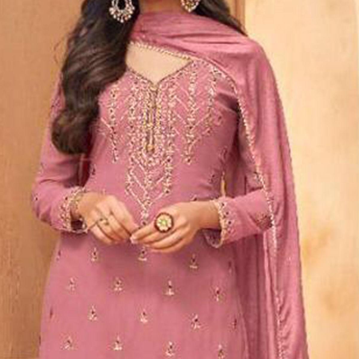 Peachmode Light Pink Embroidery Georgette Salwar suit - view 2