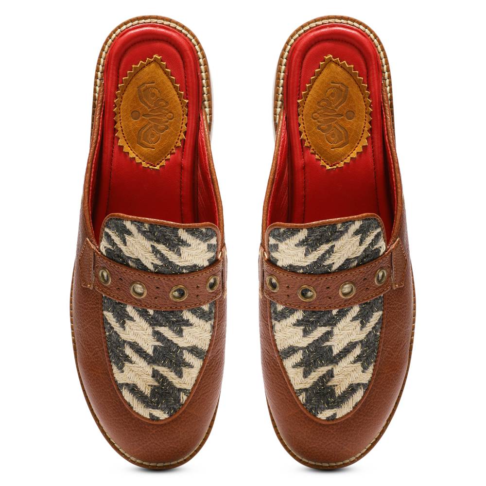 Banjaaran India Tan Houndstooth Mule_ for Women (discontinued) - view 2