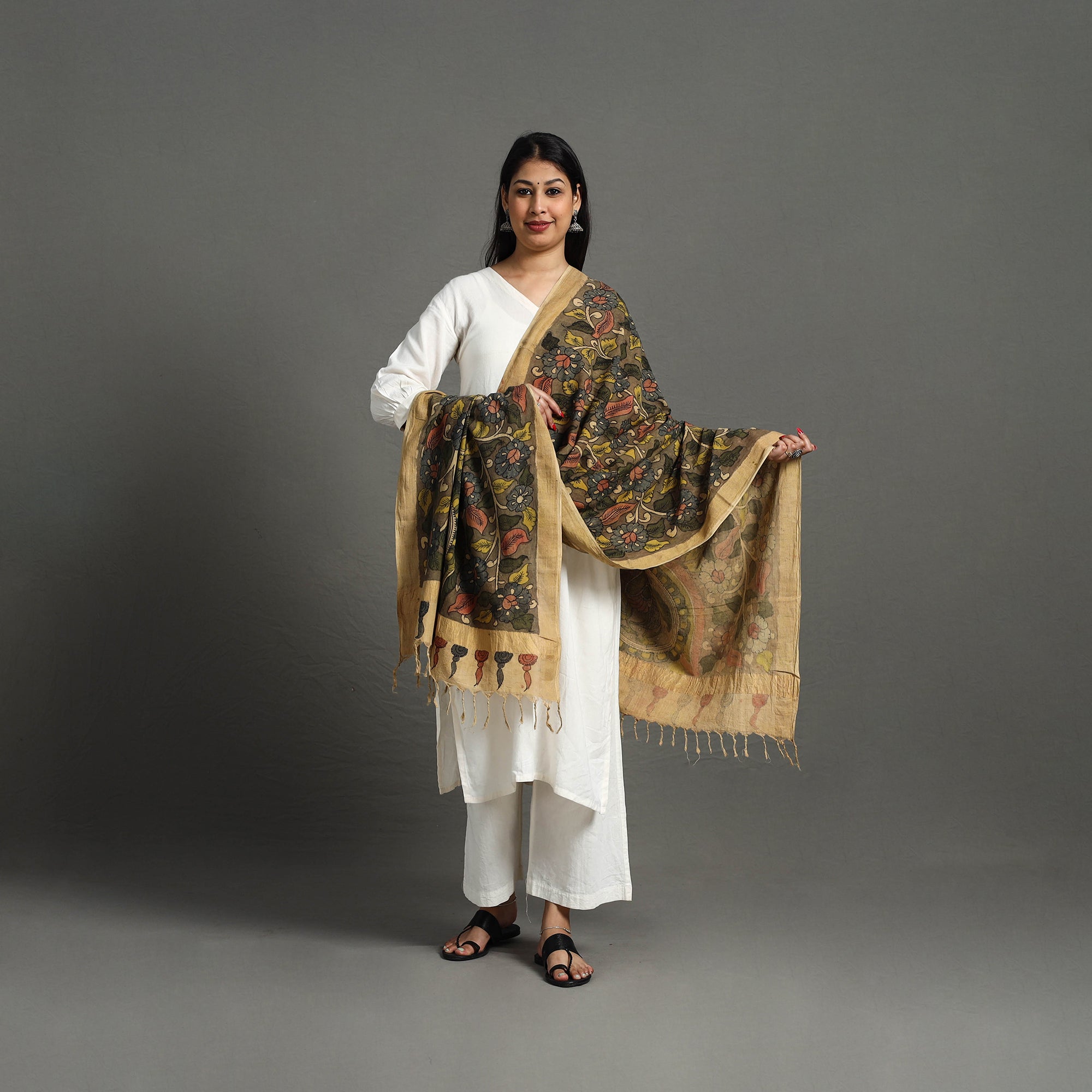 SOUTH KARGHA Brown - Mangalagiri Cotton Handpainted Pen Work Kalamkari Dupatta 11 - view 2