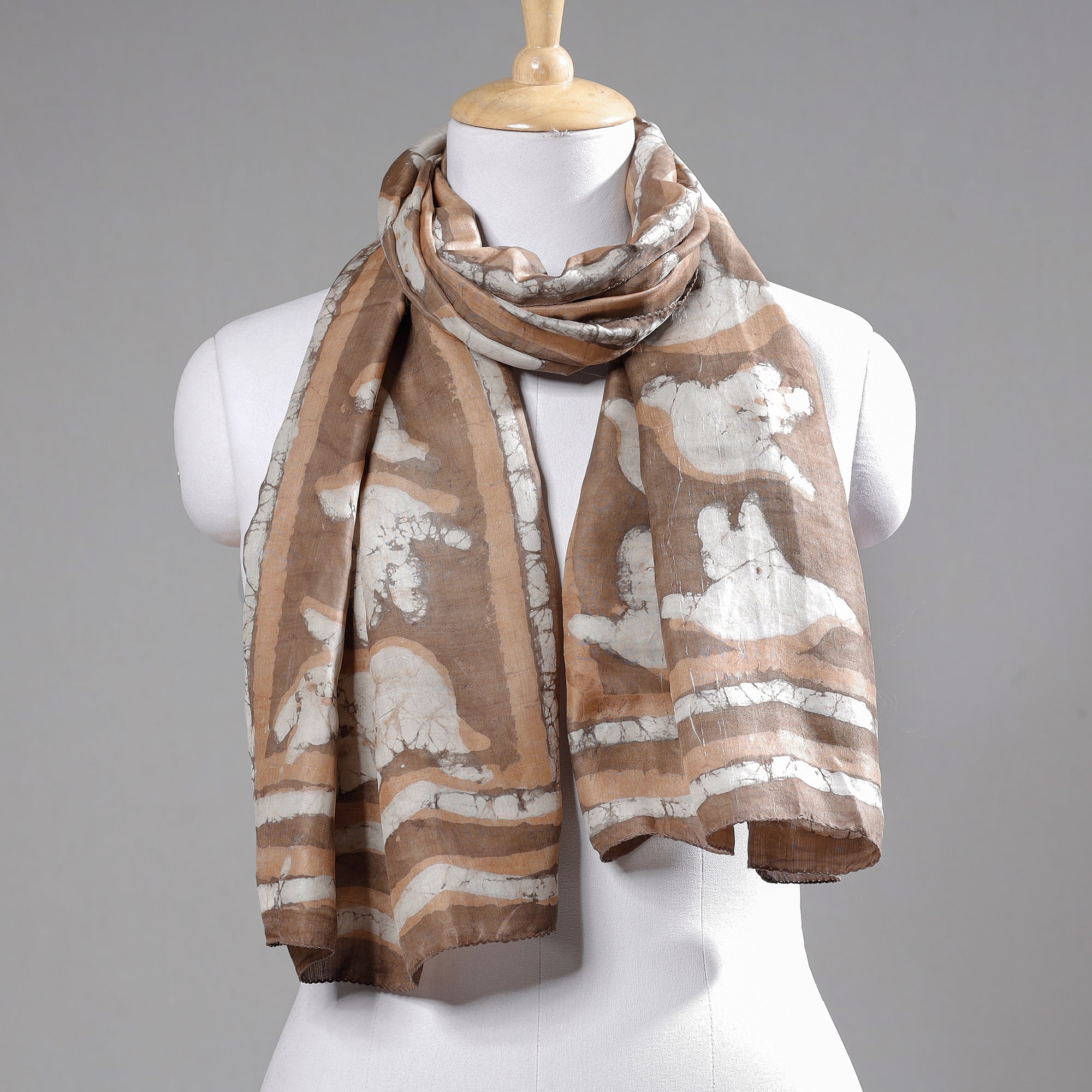 BINDAAS UNLIMITED Brown - Handspun Block Art Print Mulberry Silk Bindaas Stole