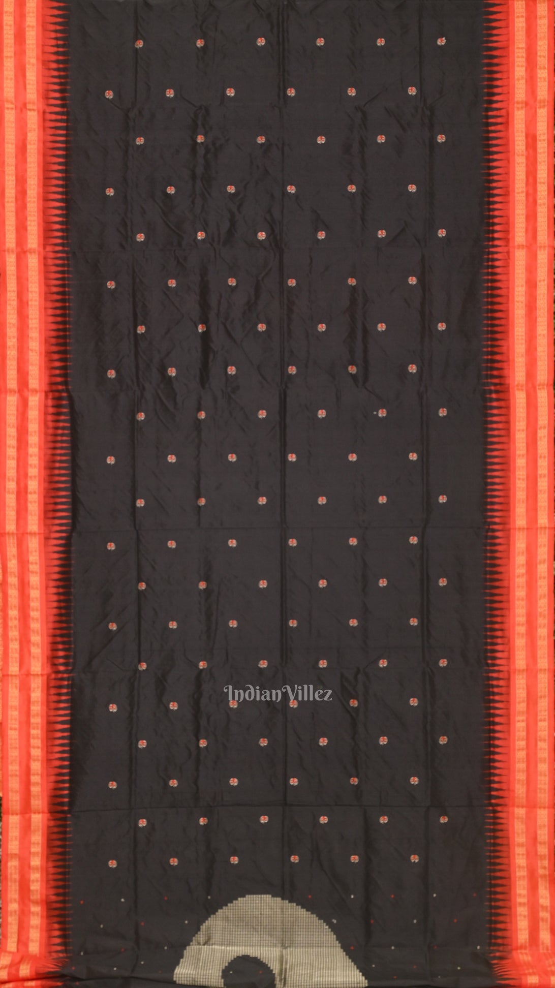 IndianVillèz Dark Black Buti Design Bomkai Sambalpuri Silk saree - view 3