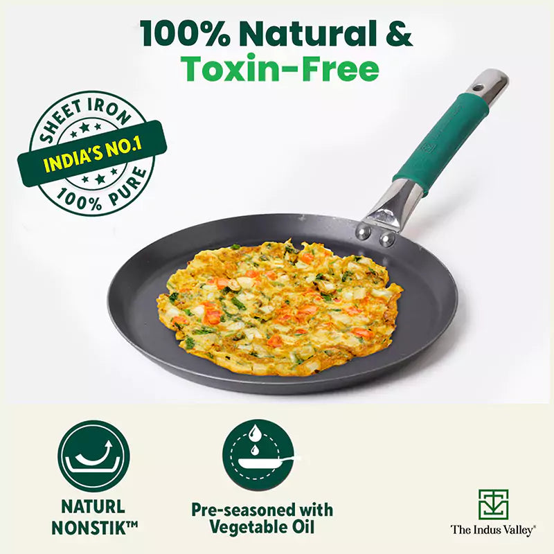 The Indus Valley 100% Pure Iron Cookware Set: Tawa 26 cm + Fry Pan 25 cm + Kadai 25 cm, Toxin-free Sheet Iron, Pre-seasoned, Kitchen Set for Home - view 7