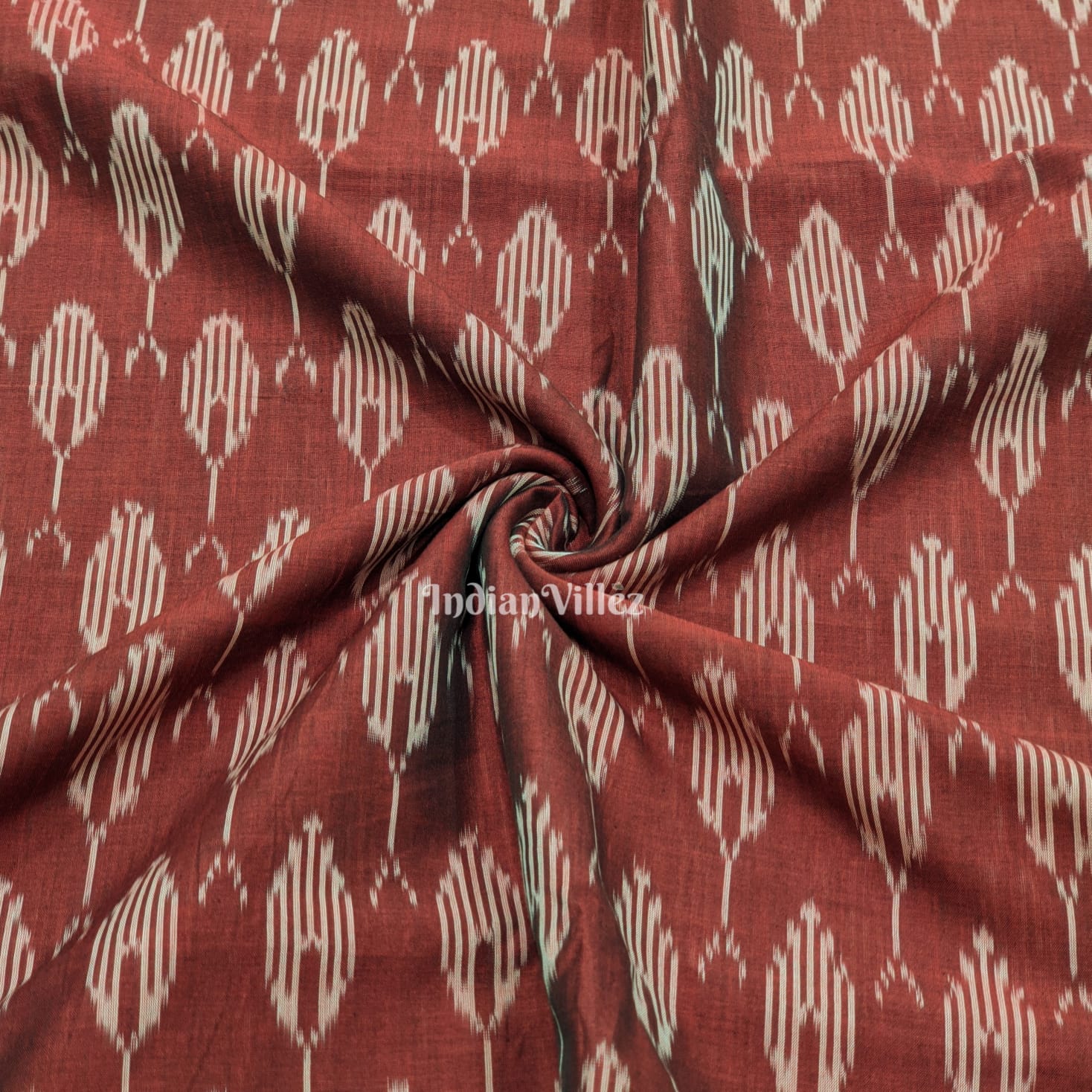 IndianVillèz Deep Maroon Pochampally Ikat Cotton Fabric
