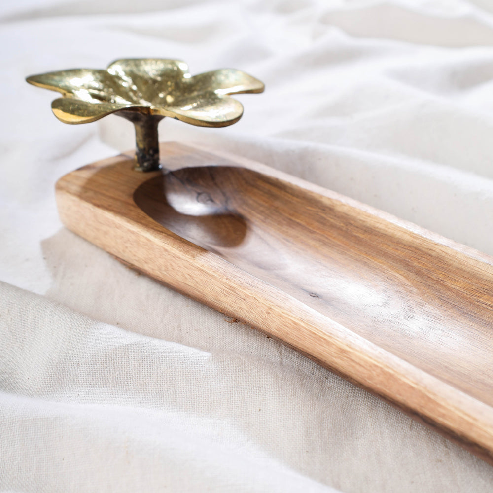 ASHOKA ASSEMBLE - CELEBRATING CRAFTS OF ODISHA Brown - Hand Carved Natural Mahogany Wooden Tray With Dokra Holder - view 3