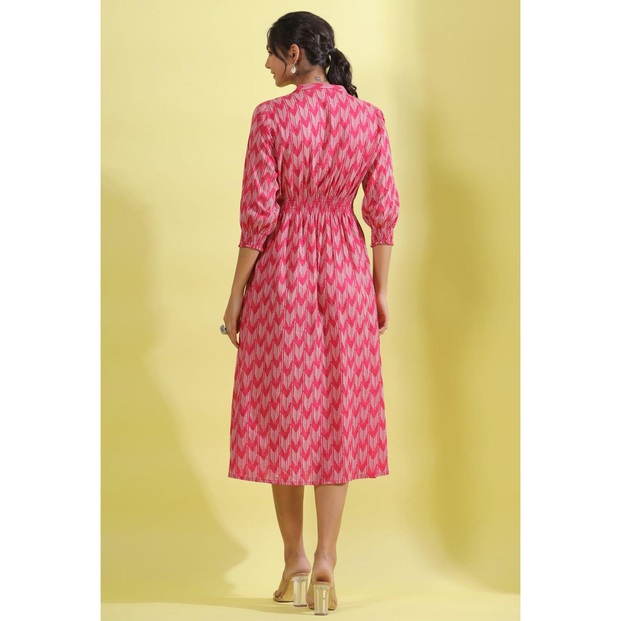 Peachmode Light Pink Printed Pure Cotton Dress - view 6