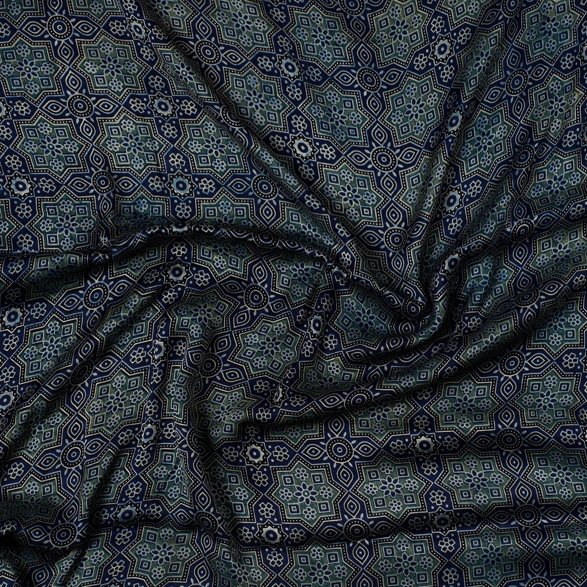 KACHCHH JI CHHAAP Blue - Ajrakh Block Printed Modal Silk Precut fabric - view 2
