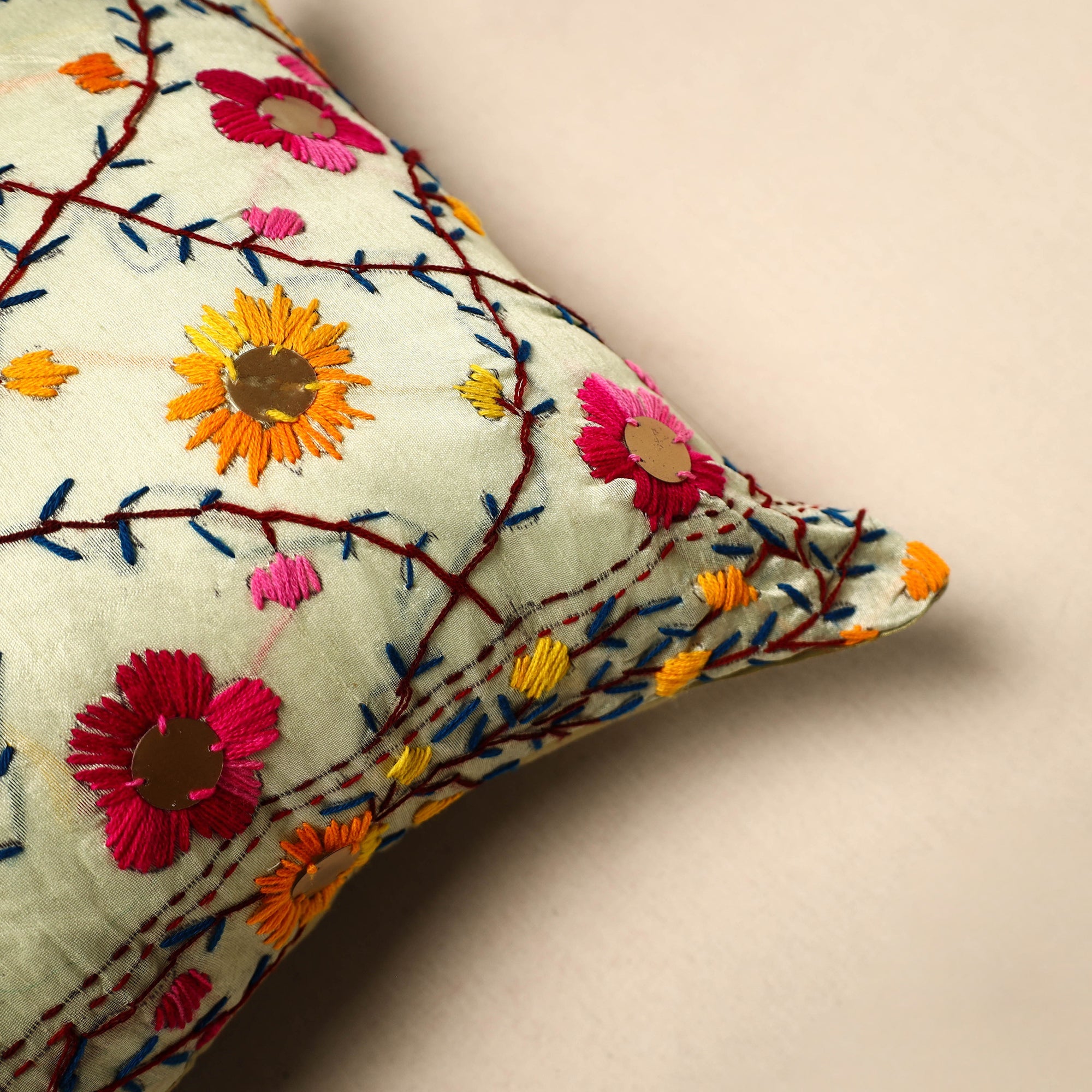 JALPARI Beige - Chinon Phulkari Embroidered Cushion Cover 12 - view 2