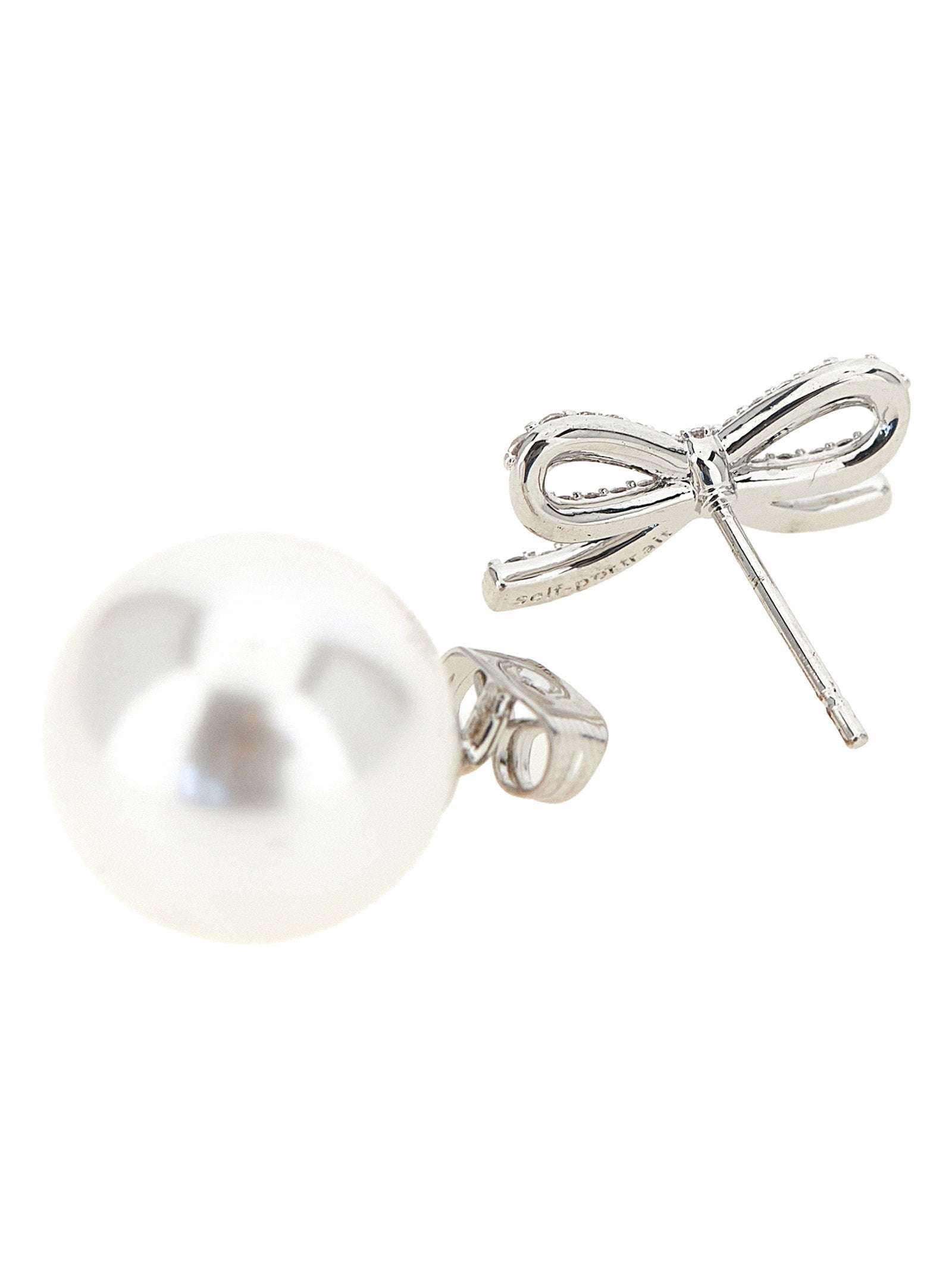 Self-Portrait Crystal Bow Pearl Back Earrings - view 2