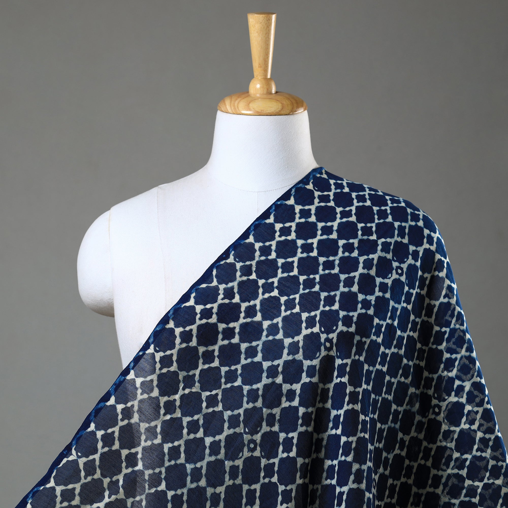AJRAKH BY SUFIYAN ISMAIL KHATRI Blue - Ajrakh Block Printed Natural Dyed Chanderi Silk Fabric 13
