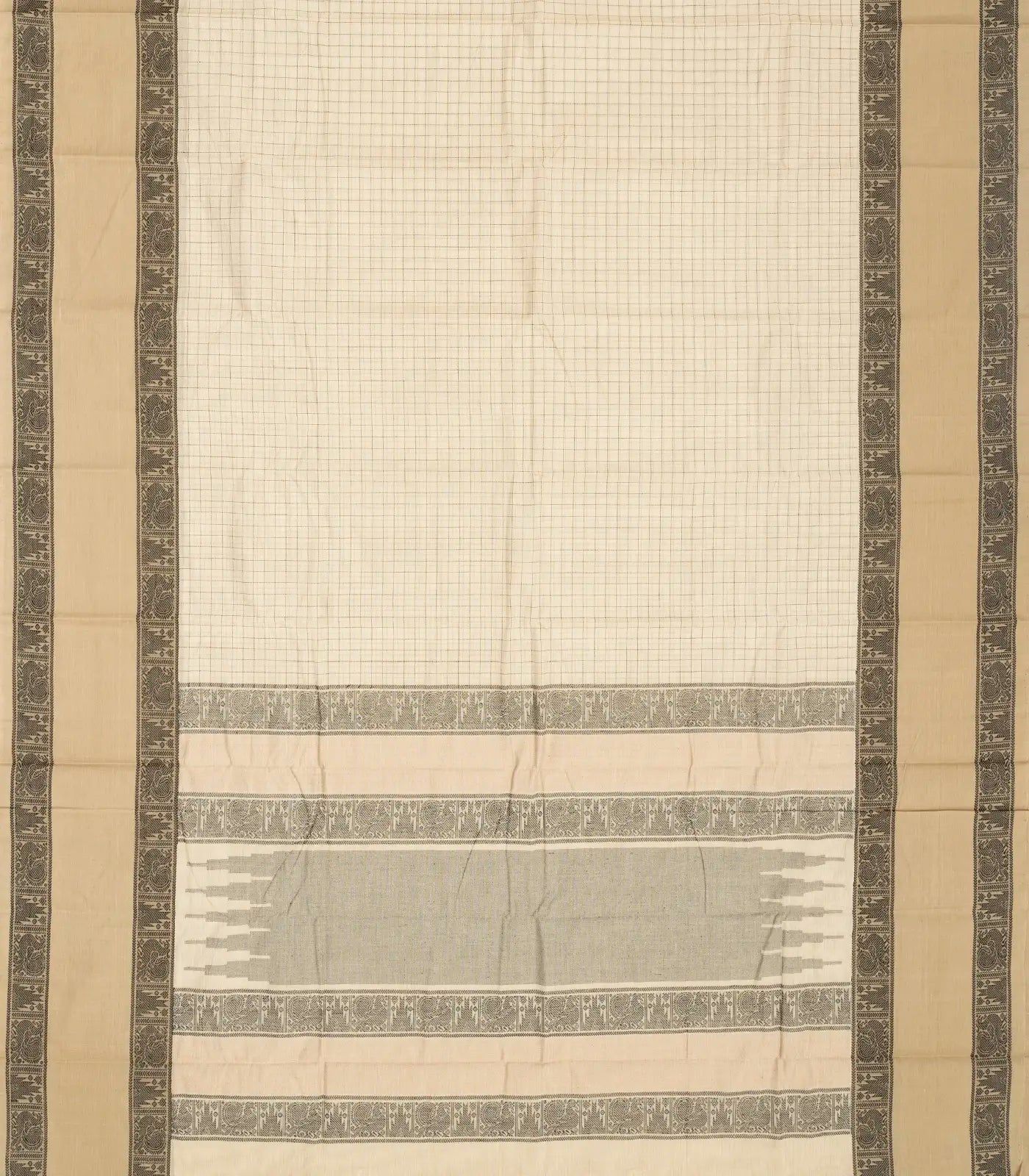 RmKV Off White Handloom Kanchi Cotton Saree With Taupe Border - view 2