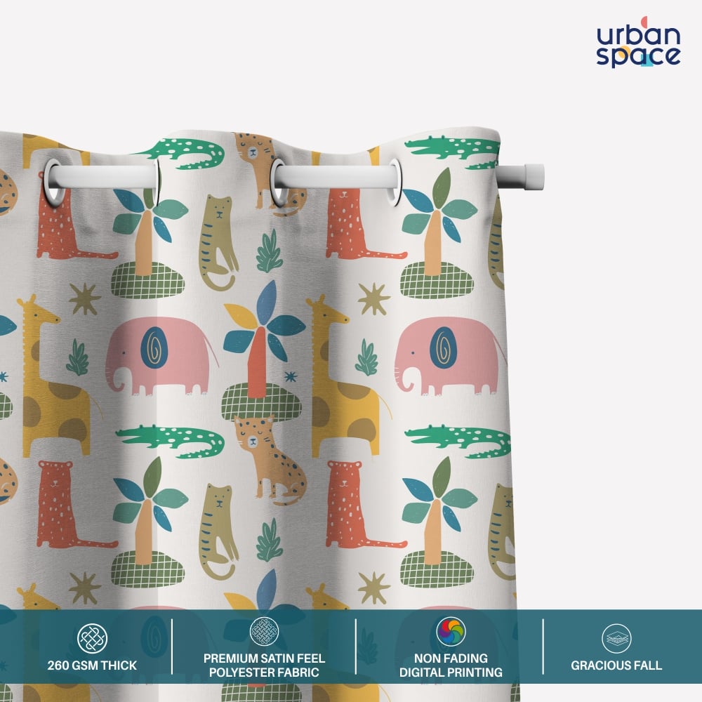 Urban Space -Home Furnishing Store Blackout Curtains, Digital Printed Curtains, Pack of 1 Curtains - Jungle Safari Buttercream - view 2