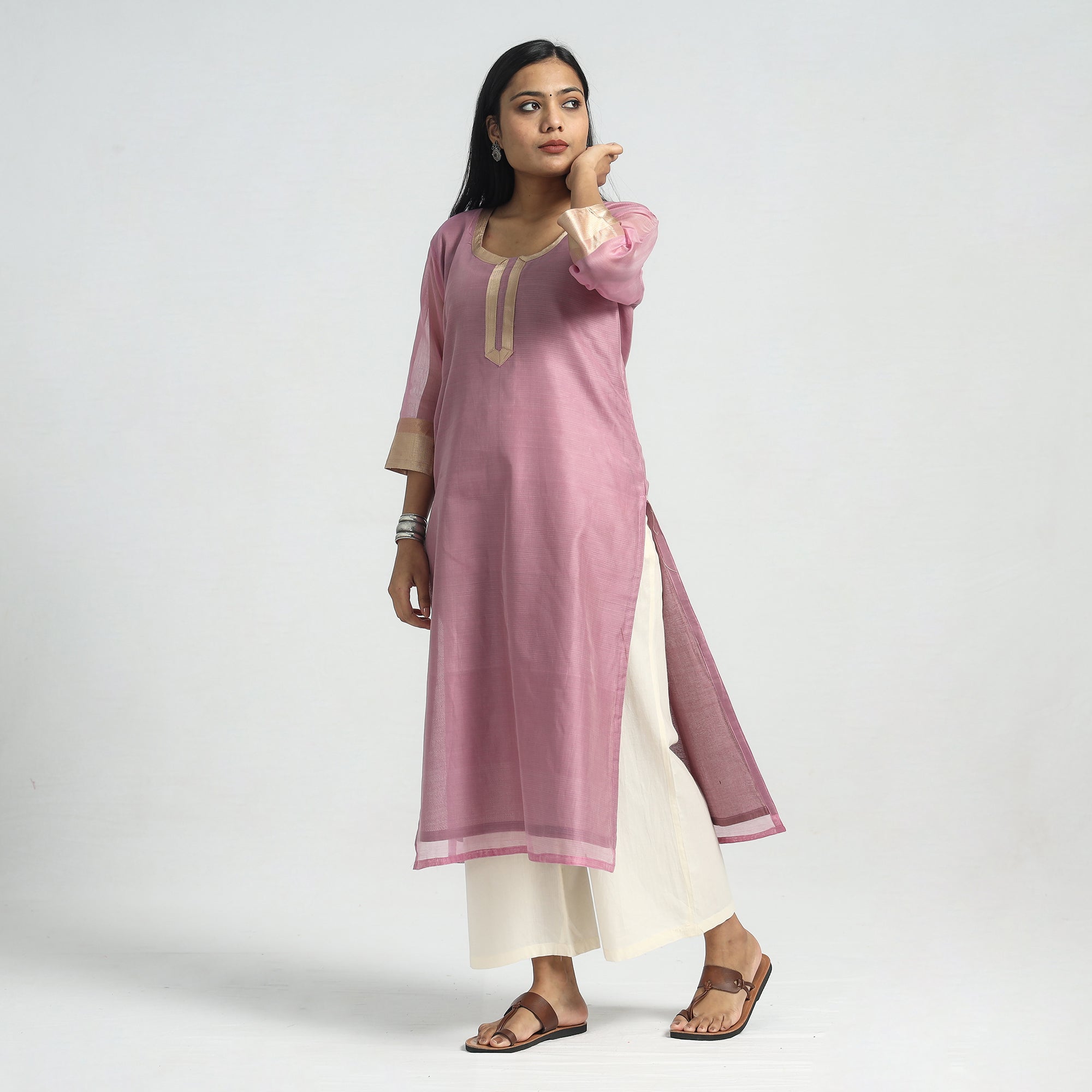 ITOKRI CASUALS Purple -Traditional Maheshwari Handloom Silk Cotton Kurta with Dupatta Set - view 4