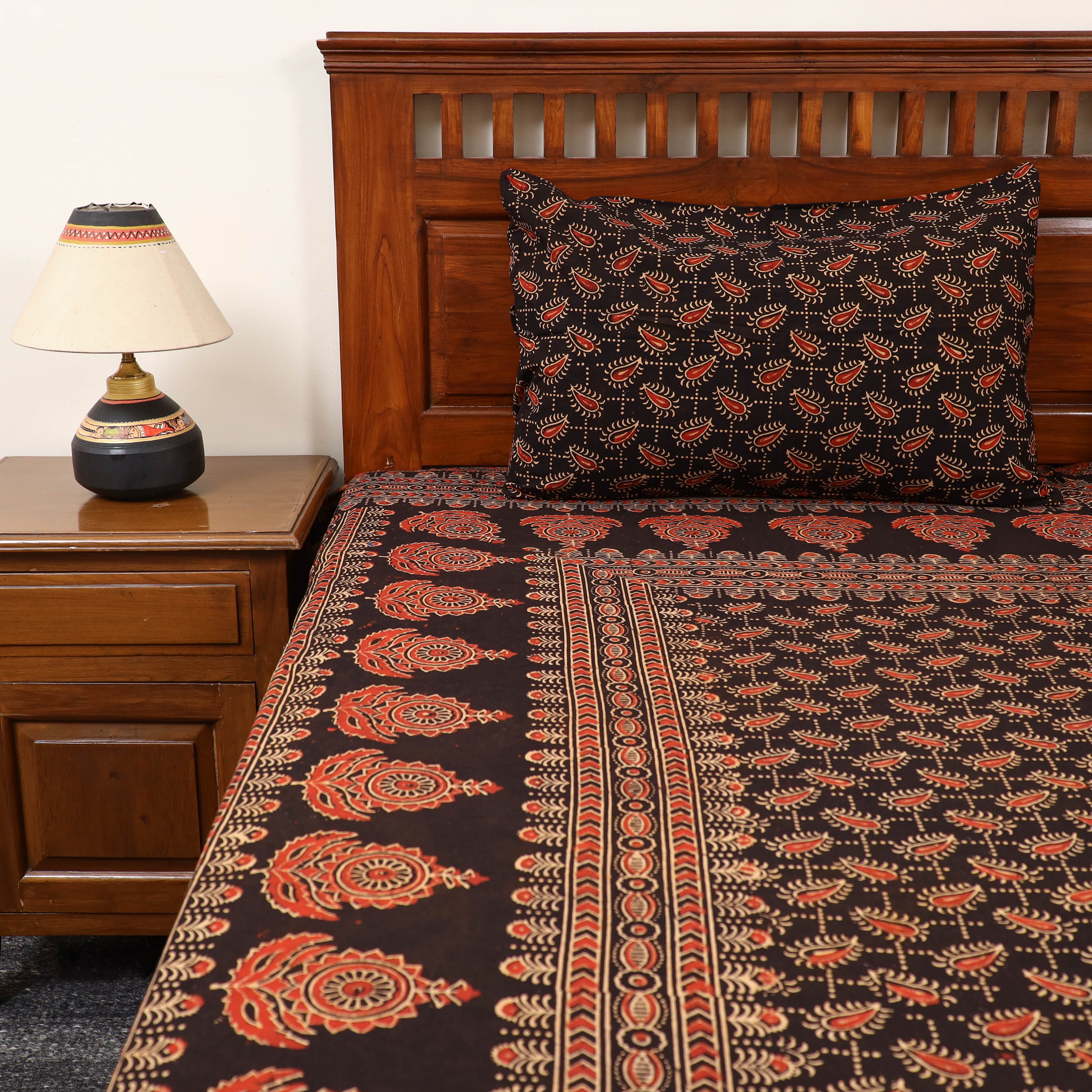 KACHCHH JI CHHAAP Black - Block Print Cotton Double Ajrakh Bed Sheet Set 01 - view 3