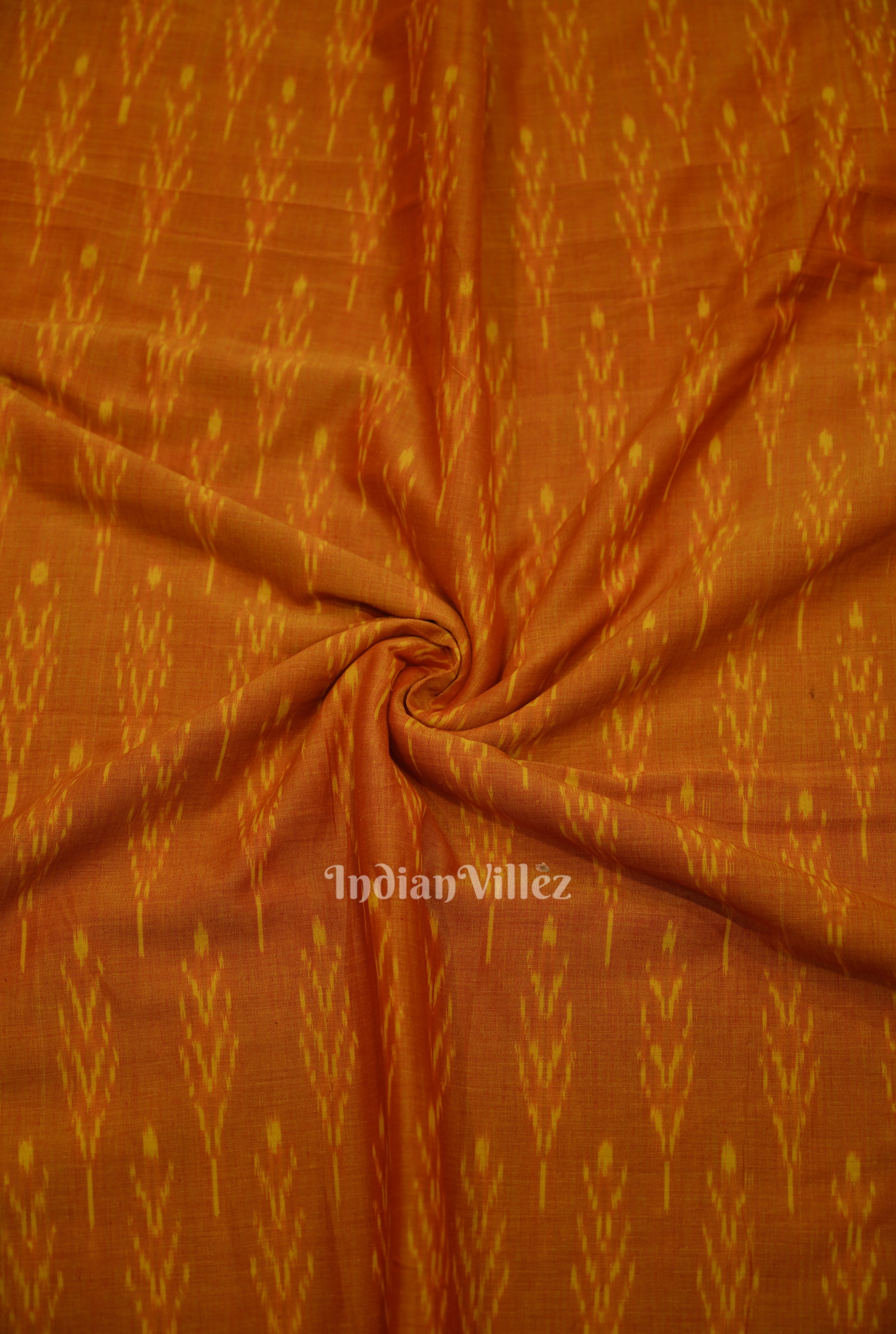 IndianVillèz Deep Orange Pochampally Ikat Cotton Fabric