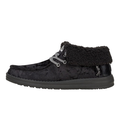 HEYDUDE shoes Wendy Fold Crushed Velvet - Black/Black