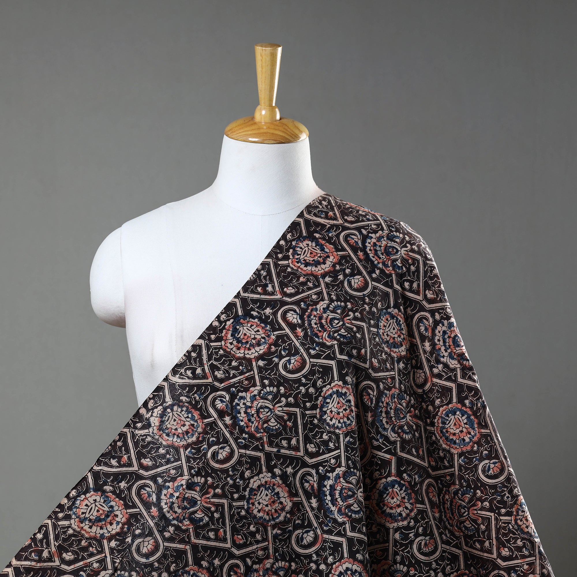 SOUTH KARGHA Brown - Natural Dyed Block Print Cotton Kalamkari Fabric 02