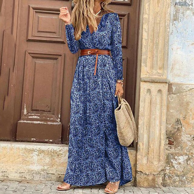 Women Elegant Casual Long Sleeve Maxi Dress ..