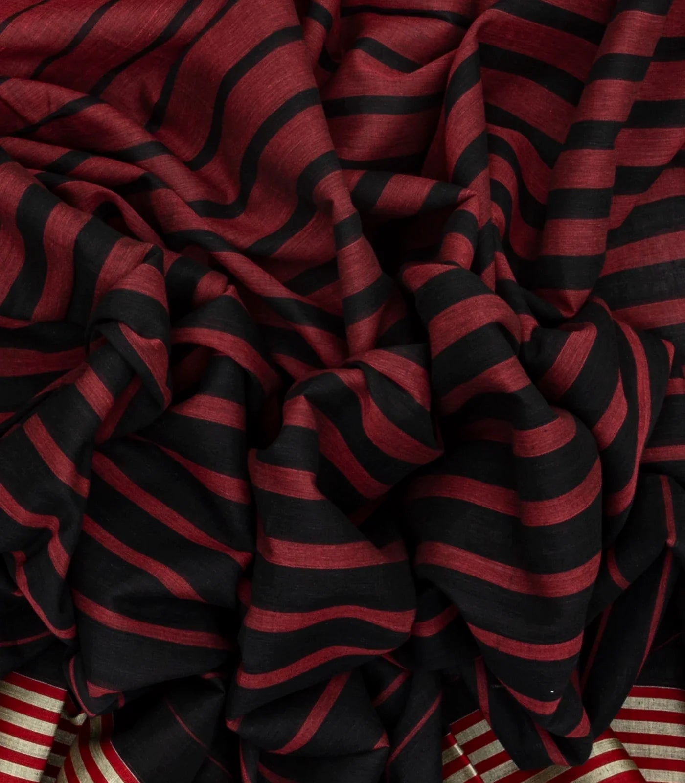 RmKV Maroon Handloom Bengal Cotton Saree With Red & Black Gradient stripes - view 3