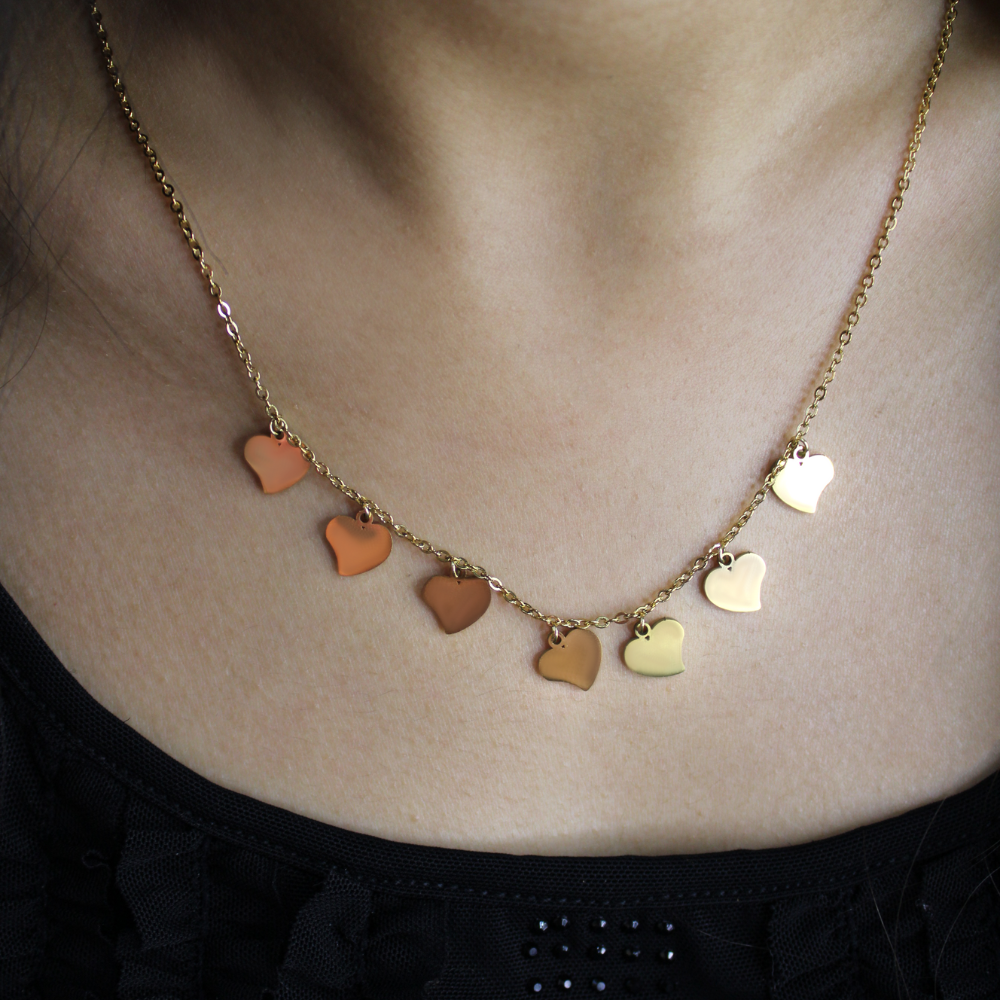 Branta Multiple Heart Pendant Necklace and Earring Set For Women