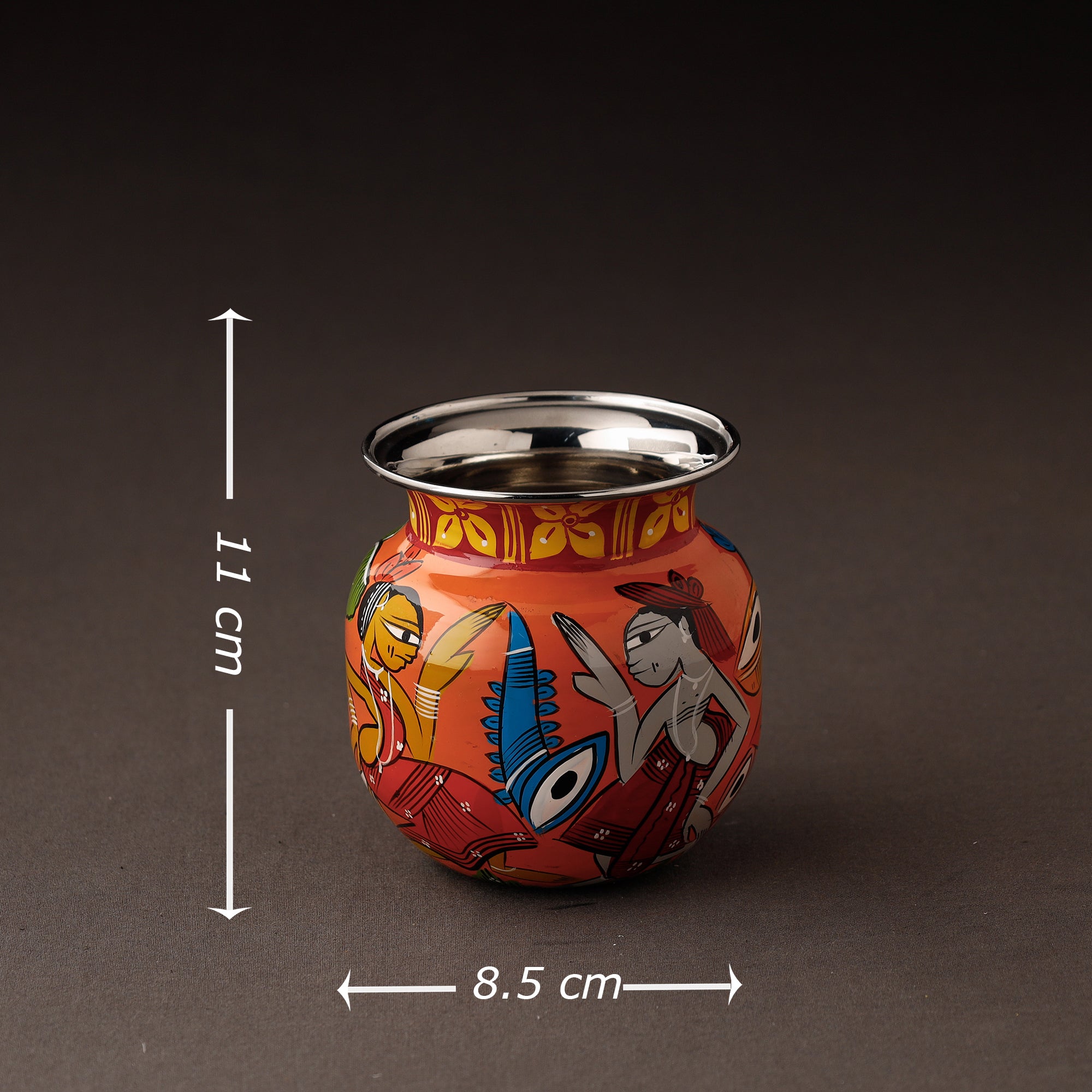 AAYAAS Bengal Patua Handpainted Stainless Steel Lota / Kalash / Container - view 3