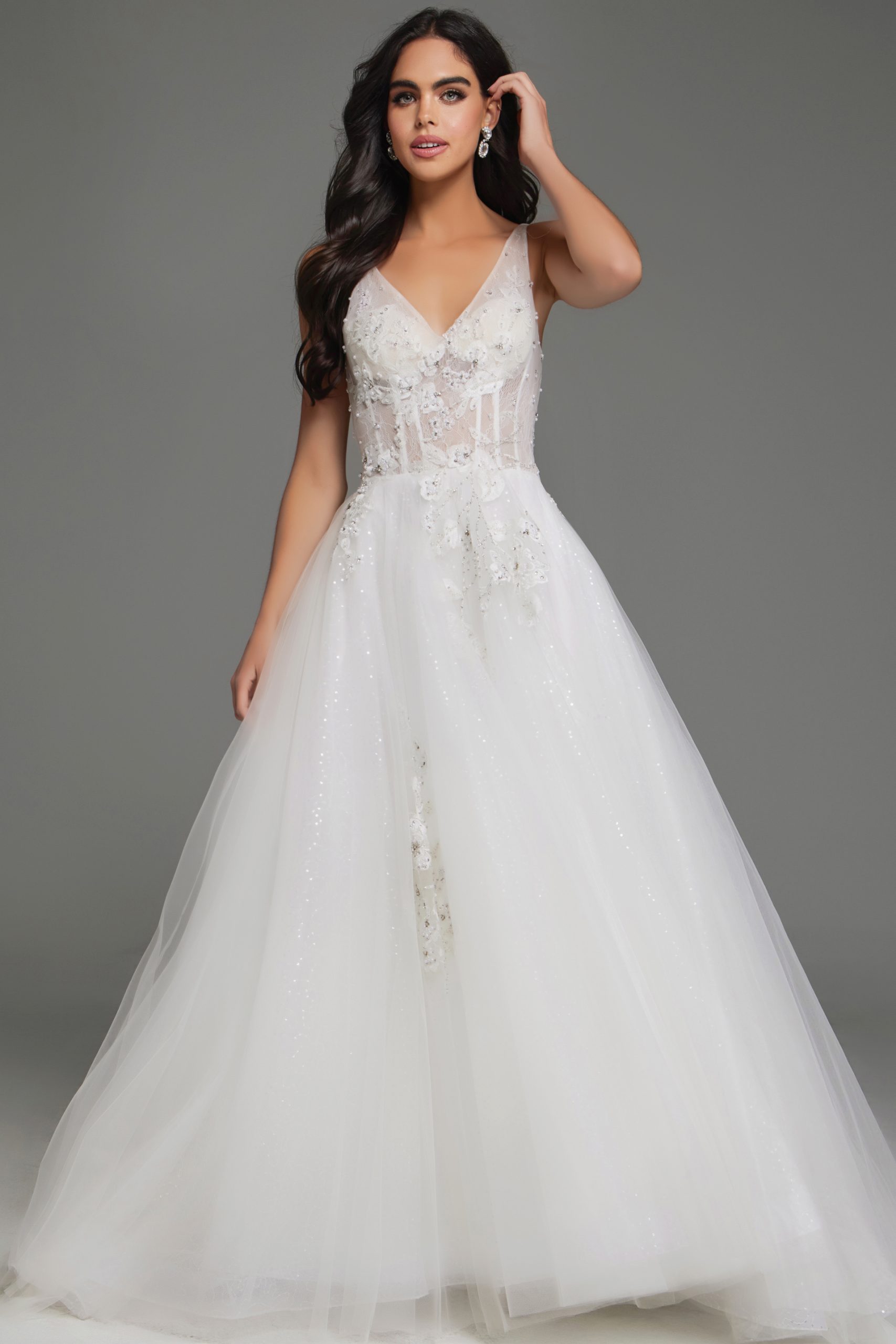 Jovani 37468 Bridal Long Ball Gown Beaded Floral Applique Wedding Dress - view 3