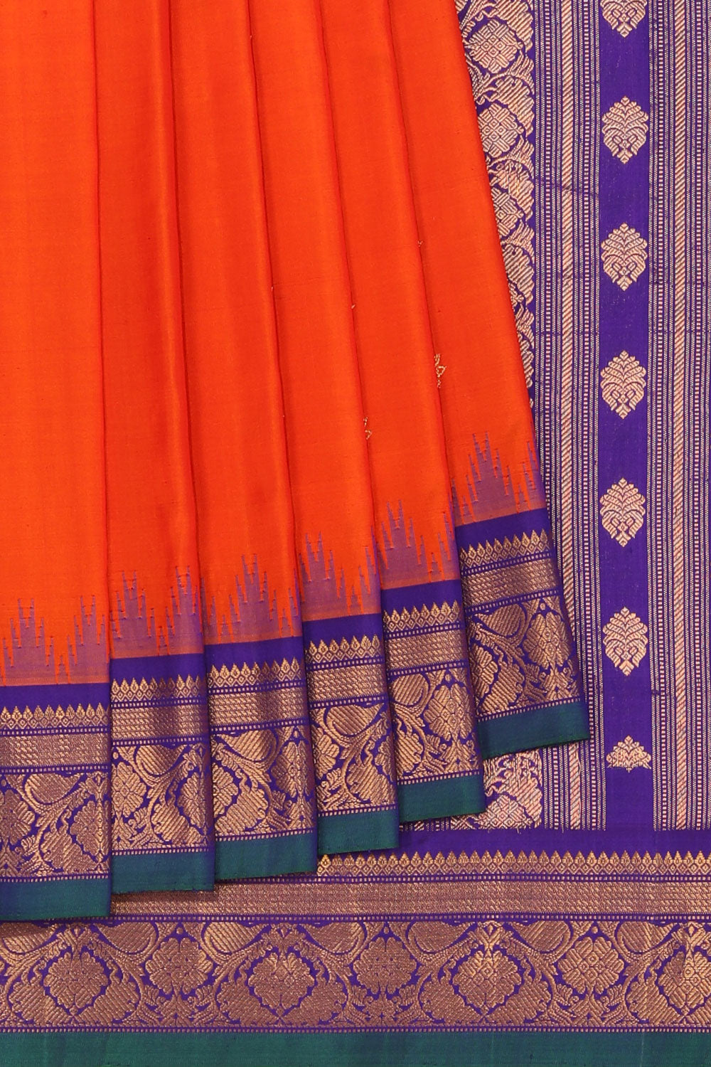 Kalanjali Gadwal Silk Orange Saree – Women's