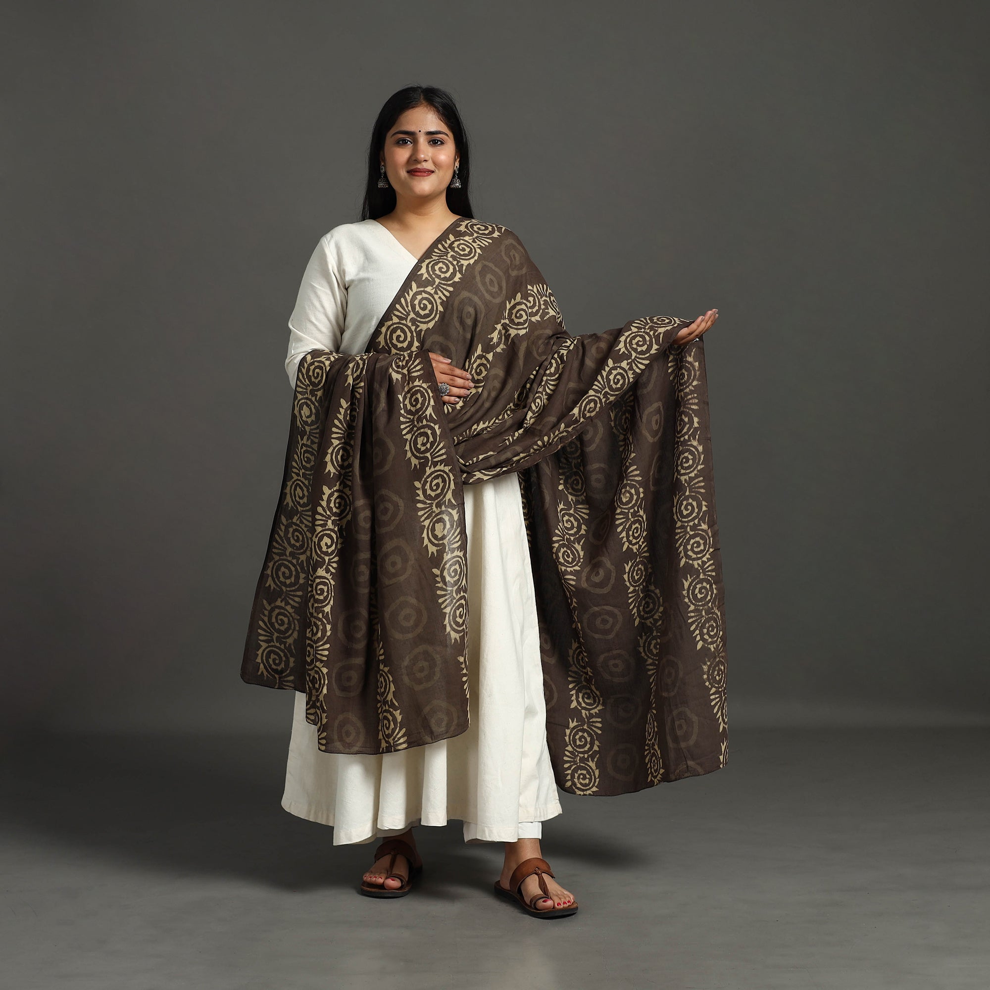 BAGRU DABU PRINTS Brown - Block Print Mul Cotton Dabu Bagru Dupatta 61 - view 2
