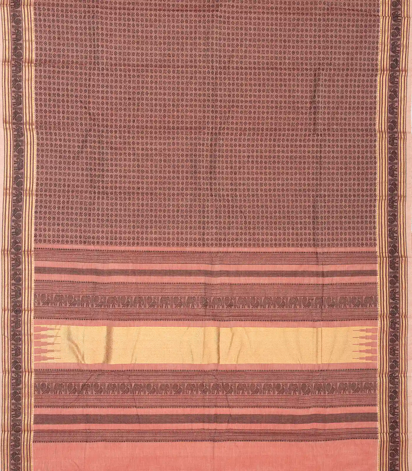 RmKV Dusty Pink Handloom Kanchi Cotton Saree With Annam Chakaram Motifs - view 2