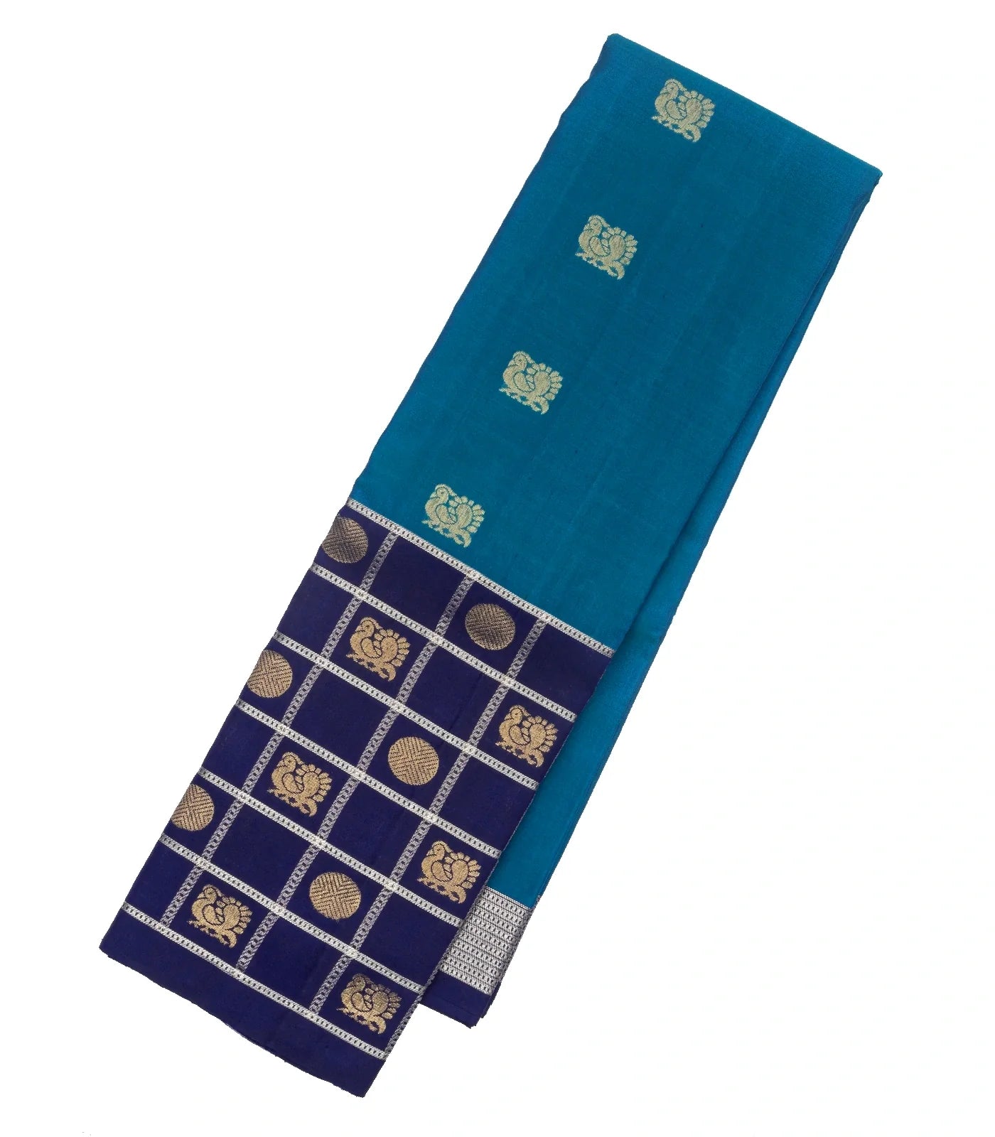 RmKV Blue Handloom Soft Silk Saree With Annam Buttas