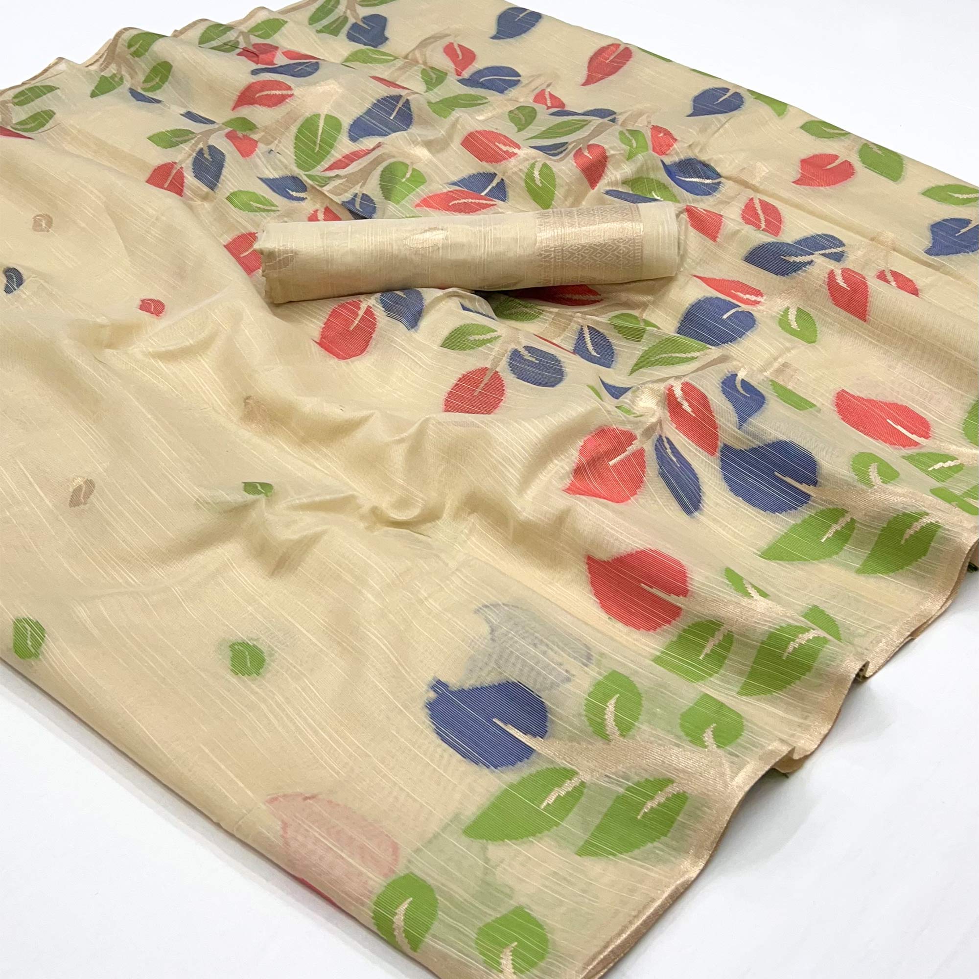 Peachmode Chikoo Floral Woven Cotton Saree – Women's - view 6