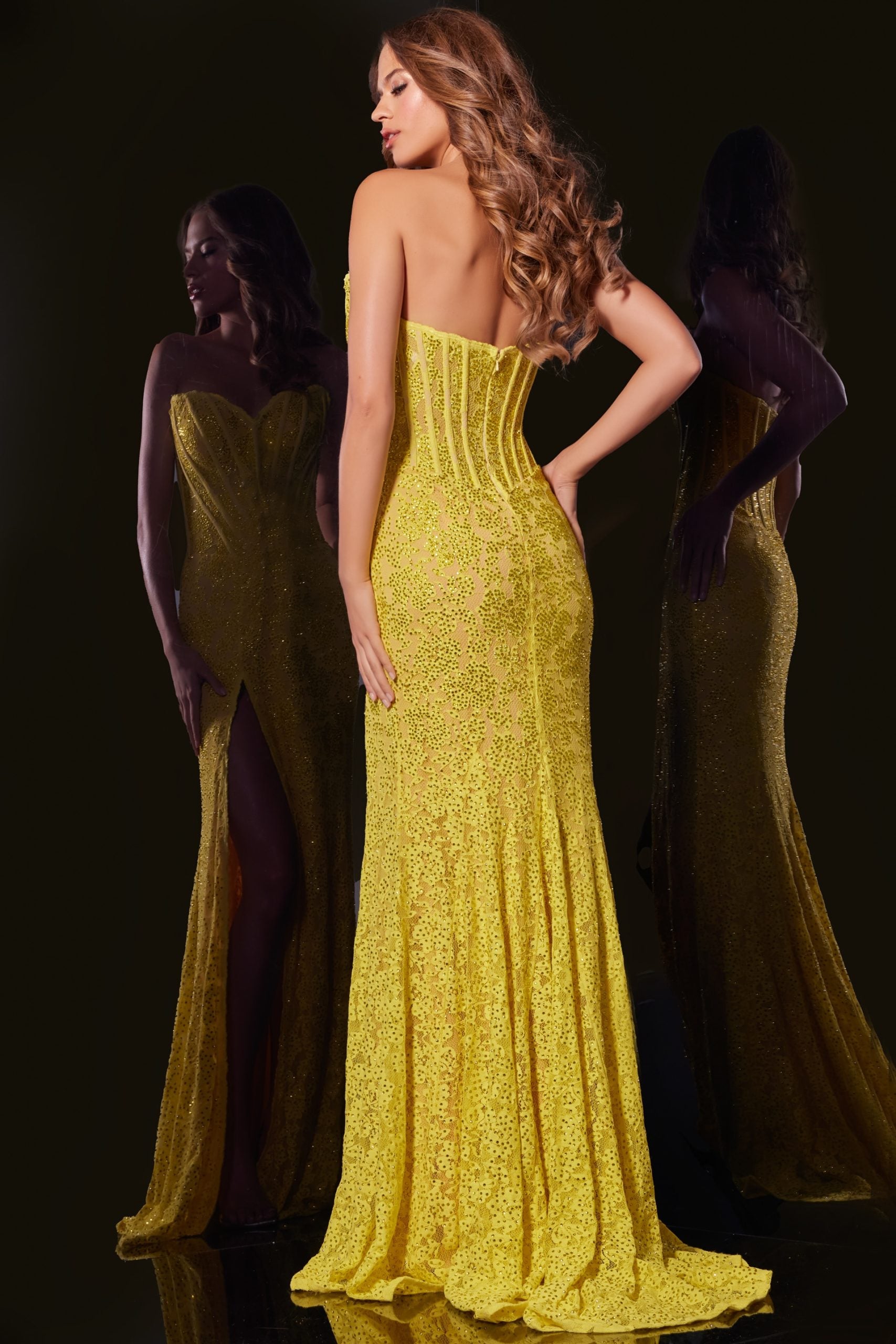 Embroidered Fitted Strapless Slit Gown by Jovani 43093 - view 2