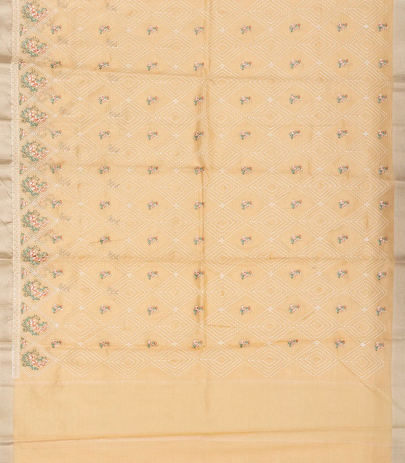 RmKV Light Peach Supernet Saree With Embroidered Diamond Motifs-Light Peach - view 2