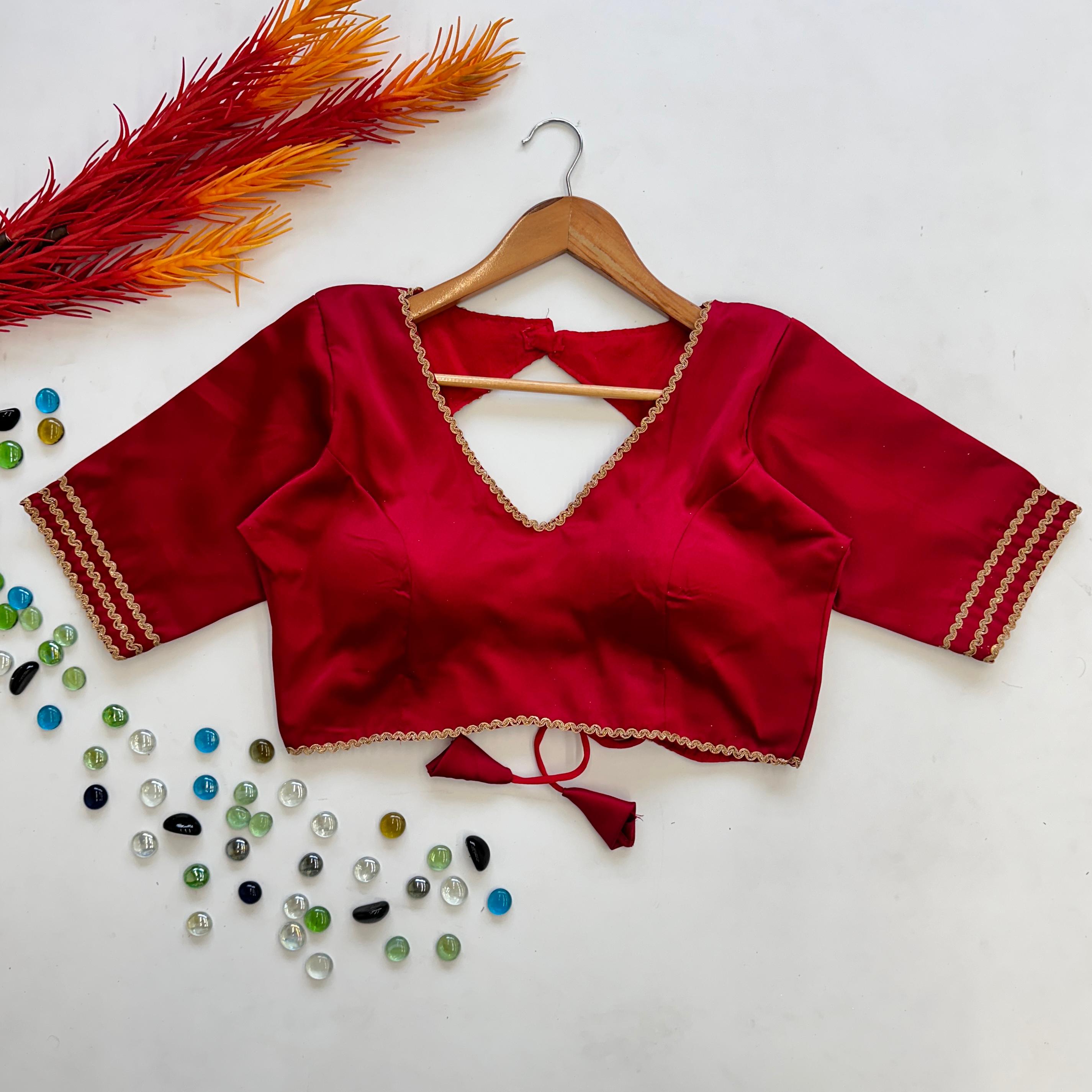 ClothsVilla Red Manali Silk Blouse with Beautiful Sequin Lace Work
