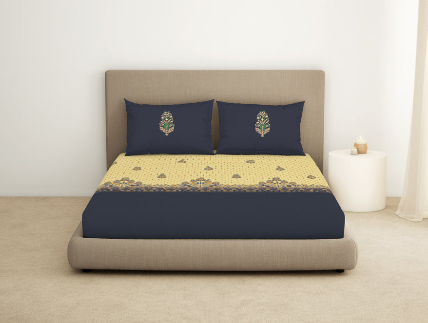 Spaces India Floral Flint Stone - Dark Grey 100% Cotton King Size Bedsheet - Timeless By Spaces-1065771