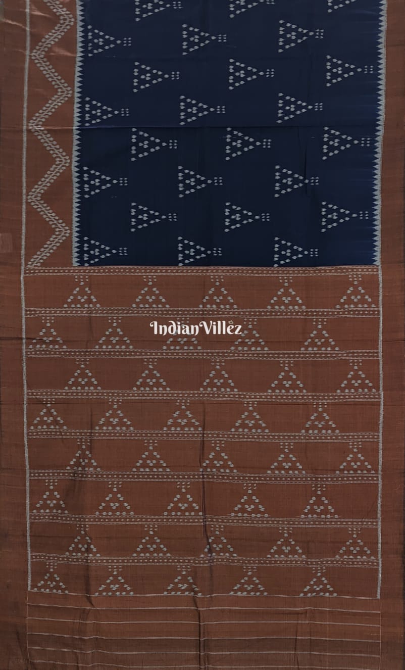 IndianVillèz Blue Jhoti Sambalpuri Ikat Cotton Saree with Blouse Piece