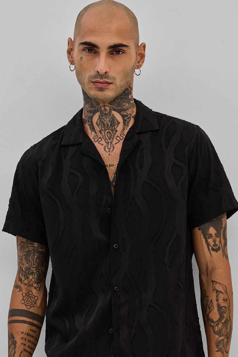 SNITCH Black Textured Box Fit Shirt - view 4