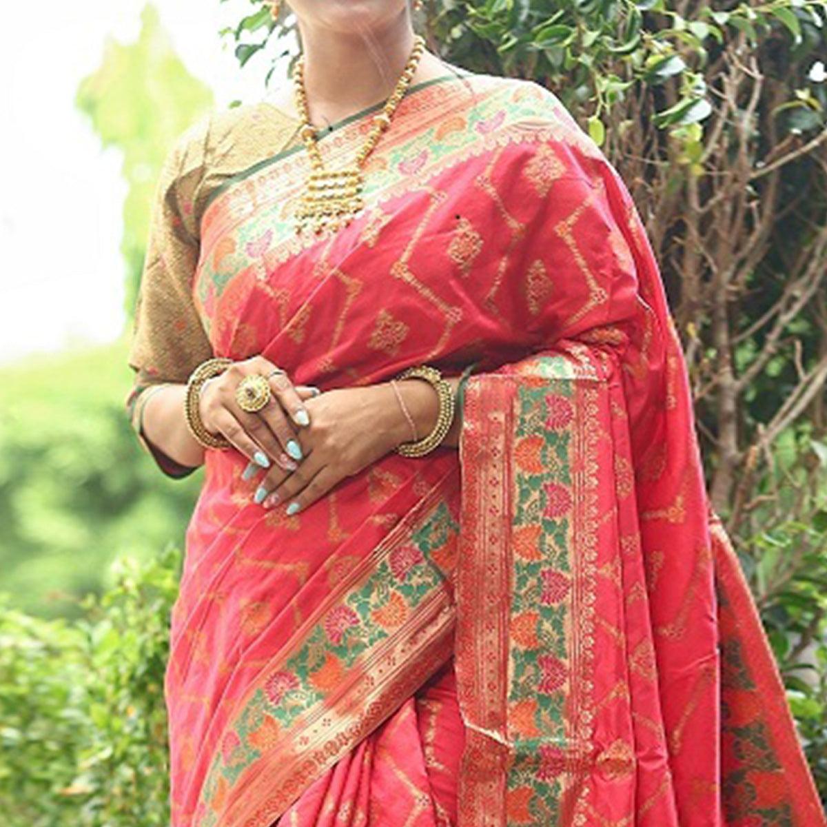Peachmode Gajari Pink Woven Art Silk Saree – Women's - view 3