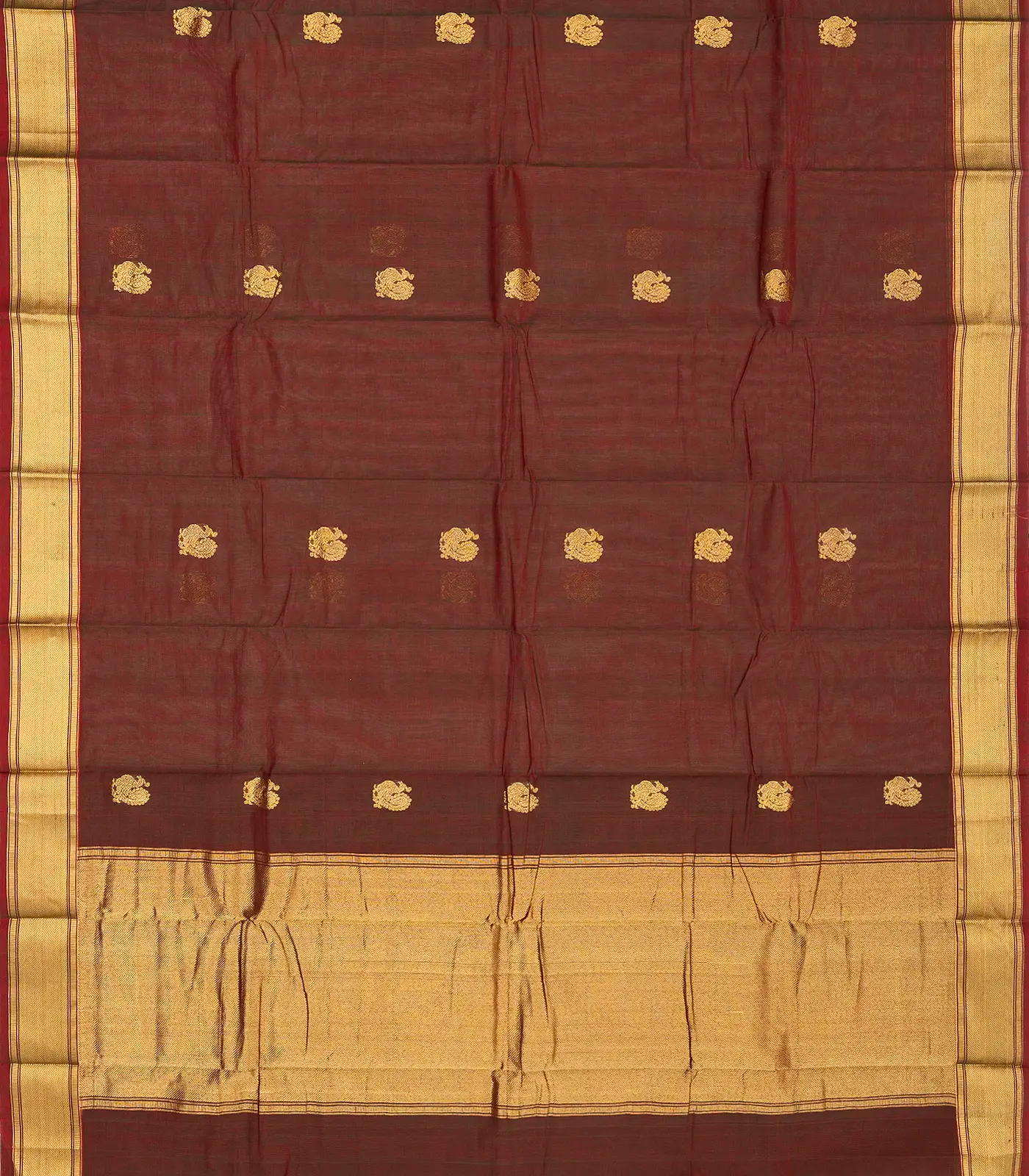 RmKV Brown Handloom Kanchi Cotton Saree With Annam Buttas - view 2