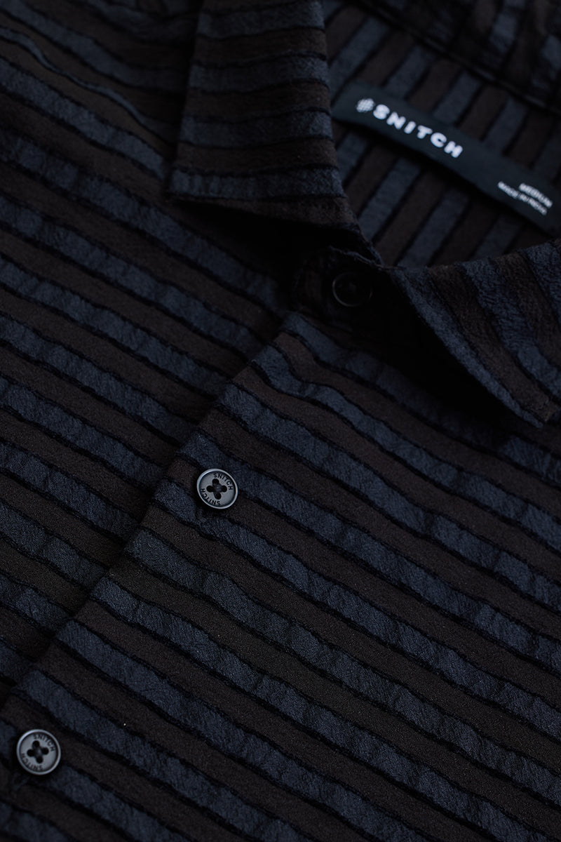 SNITCH Black Textured Stripes Shirt - view 2