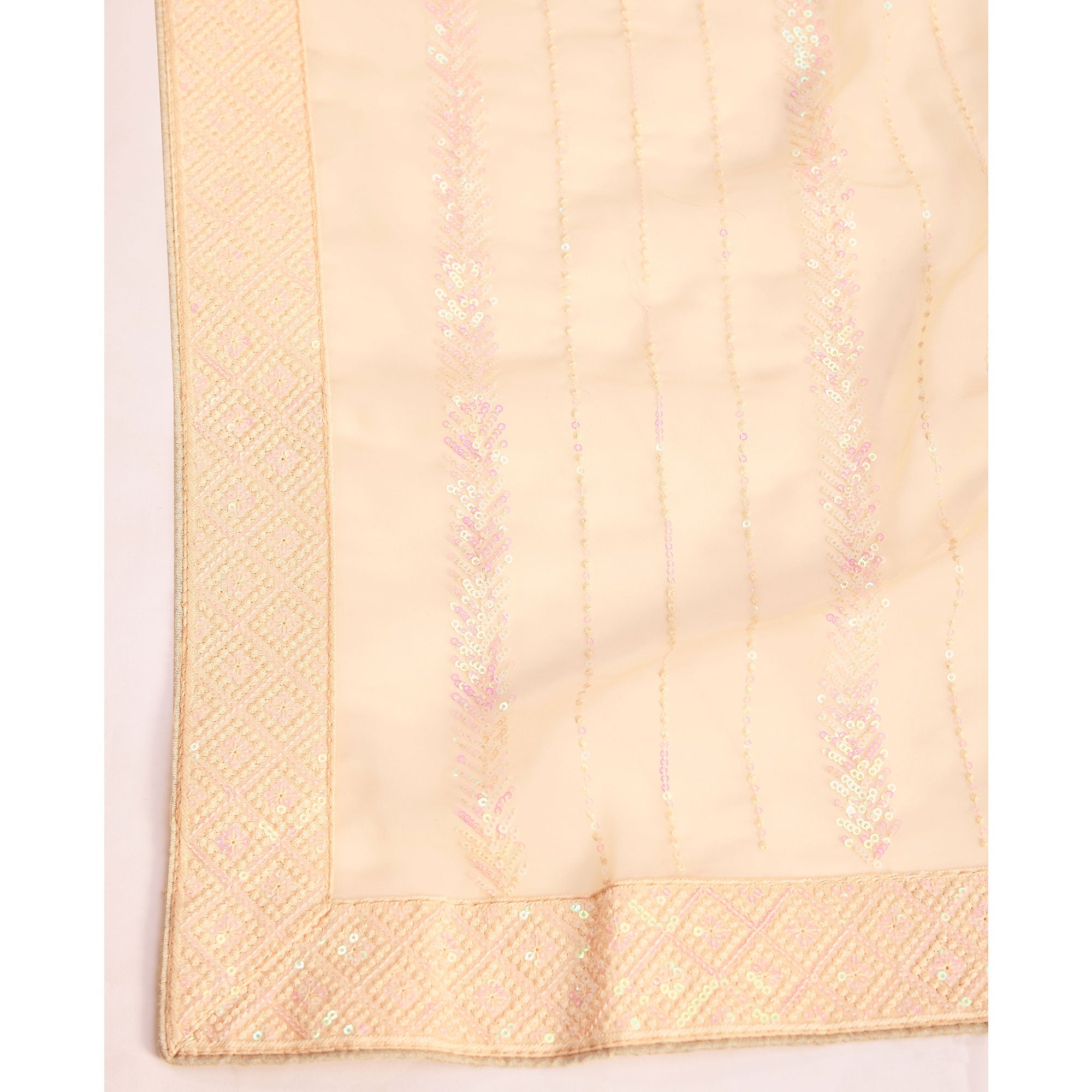 Peachmode Cream Sequins Embroidered Georgette Saree - view 8